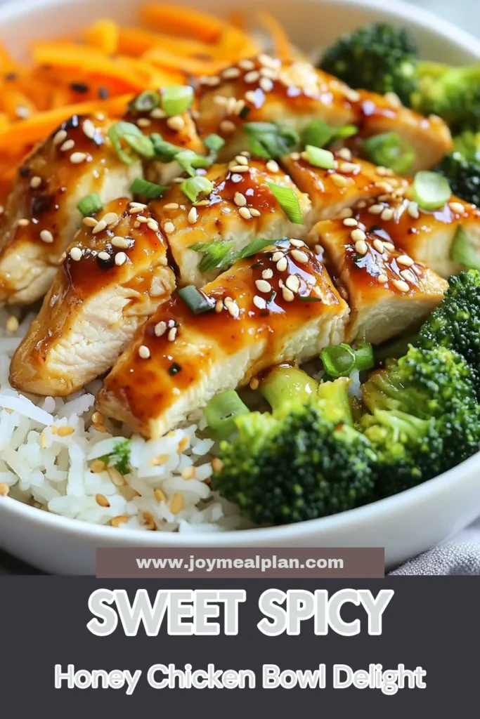 Dive into this delicious Hot Honey Chicken Bowl that combines sweet and spicy flavors for the ultimate Easy Chicken Dinner Recipe. Perfectly marinated chicken in a honey and sriracha blend atop a bed of fluffy jasmine rice, along with vibrant veggies, makes this Sweet and Spicy Chicken Bowl a must-try! Elevate your meal prep with this easy-to-follow Hot Honey Chicken Recipe. Click to save this Sriracha Chicken Bowl recipe for your next dinner! #HotHoneyChicken #SweetAndSpicy #EasyDinner #MealPrepIdeas