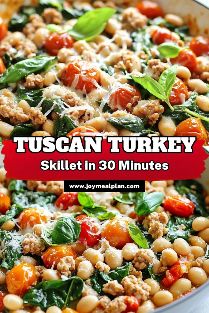 Discover this amazing Tuscan turkey skillet that's perfect for a healthy turkey skillet dinner! Packed with ground turkey and spinach, this easy Italian dish features creamy white beans and vibrant cherry tomatoes. Elevate your meals with this delicious recipe that's great for any night of the week. Don't miss out—save this white bean recipe and enjoy a satisfying, nutritious dinner! #TuscanTurkeySkillet #HealthyDinner #WhiteBeanRecipes #EasyItalianDishes