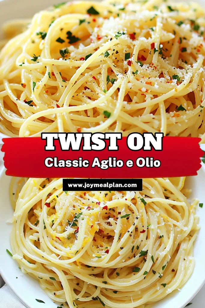 Discover a delightful twist on a classic with this Twisted Spaghetti Aglio e Olio recipe! This Garlic Olive Oil Pasta is not only easy to make, but it also brings a burst of freshness with citrus flavors. Perfect for quick Italian dishes, this easy spaghetti recipe can be on your table in just 25 minutes. Don't miss out on this delicious treat—save and try it tonight! #PastaRecipes #ItalianFood #EasyDinnerRecipes #SpaghettiAglioeOlio