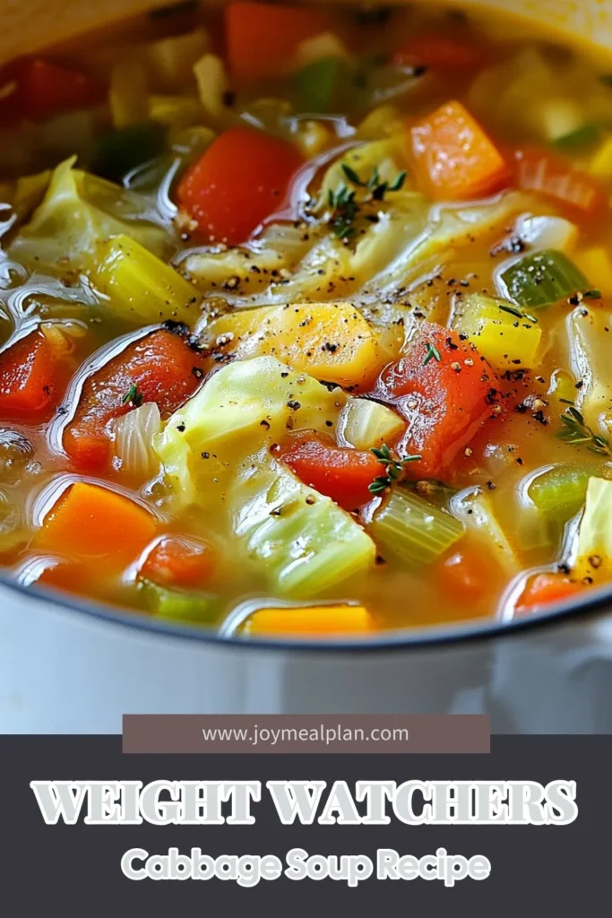 Looking for a hearty and healthy option? Try this delicious Weight Watchers cabbage soup! This nutritious cabbage soup recipe is packed with veggies, making it a perfect low-calorie vegetable soup for weight loss. Using homemade vegetable broth soup adds rich flavor while keeping it wholesome. Perfect for meal prep or a cozy dinner, you won't want to miss it. Save this healthy recipe and enjoy a nutritious boost! #WeightWatchers #CabbageSoup #HealthyRecipes #LowCalorieMeals