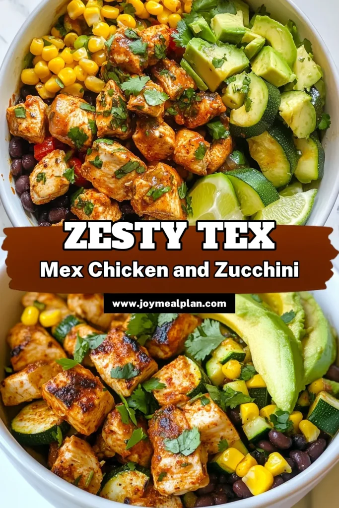 Discover this delicious Tex Mex Chicken Recipe featuring tender chicken, fresh zucchini, and vibrant vegetables! This Healthy Chicken and Zucchini dish is not only an Easy Tex Mex Dinner but also packed with flavor. With black beans and corn, it’s a perfect Chicken and Black Beans Recipe to please the whole family. Try this Zucchini Fiesta Recipe today for a nutritious meal! Save this recipe for later! #TexMex #ChickenRecipes #HealthyDinner #ZucchiniFiesta