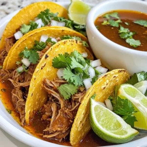 - 3 lbs beef chuck roast, cut into 1-2 inch chunks - 4 dried guajillo chilies, stems and seeds removed - 2 dried ancho chilies, stems and seeds removed - 3 cloves garlic, peeled - 1 medium onion, quartered - 3 cups beef broth - 2 teaspoons ground cumin - 1 teaspoon ground coriander - 1 teaspoon dried oregano - 1 teaspoon freshly ground black pepper - 1 bay leaf - Salt, to taste - 12 corn tortillas - Fresh cilantro, chopped (for garnish) - Diced onion (for garnish) - Lime wedges (for serving) As you gather these ingredients, think about the rich flavors each brings. The beef chuck roast acts as the heart of this dish. It becomes tender and flavorful after simmering for hours. The guajillo and ancho chilies add depth and a mild heat. Garlic and onion build a strong flavor base. Don’t forget the spices. Ground cumin, coriander, and oregano add warmth and earthiness. The bay leaf enhances the overall taste. Fresh cilantro and diced onion will brighten your tacos. Lime wedges add a zesty touch when you serve. Using fresh, high-quality ingredients makes a big difference. Each component plays an important role. This ensures your birria tastes just right. Happy cooking! {{ingredient_image_2}} - Rehydrate the chilies: First, toast the dried guajillo and ancho chilies. Use a dry skillet over medium heat for about 2-3 minutes. Stir them often. This brings out their flavor. Once fragrant, move the chilies to a bowl. Cover them with hot water and let them sit for 15 minutes until they soften. - Blend the marinade ingredients: After the chilies soften, drain any excess water. In a blender, combine the chilies, garlic, onion, ground cumin, ground coriander, oregano, black pepper, and 1 cup of beef broth. Blend until smooth and thick. This mixture will be the marinade. - Season and marinate the beef: Take your beef chuck roast and cut it into 1-2 inch chunks. In a large bowl, season the beef with salt. Pour the chili marinade over the beef, making sure each piece is coated well. Cover with plastic wrap or a lid. Place it in the fridge for at least 2 hours, but overnight is best. - Sear the beef in a pot: Heat a couple of tablespoons of oil in a large pot over medium-high heat. When the oil is hot, add the marinated beef in a single layer. Sear the beef for about 5-7 minutes until browned on all sides. - Simmer the beef until tender: Pour in the remaining beef broth and add a bay leaf. Bring the pot to a boil. Then, reduce the heat to low. Cover the pot and let it simmer for 2-3 hours. The beef should become tender enough to shred easily with a fork. - Shred the beef and prepare for tacos: After simmering, take the pot off the heat. Remove the beef and shred it using two forks. If you like, strain the liquid to remove solids. You can return the shredded beef to the pot to soak in the broth for more flavor. - Toasting tortillas: In a separate skillet, set the heat over medium-high. Lightly toast the corn tortillas for about 30 seconds on each side. This makes them pliable but not too crispy. - Filling and serving the tacos: Fill each tortilla with a generous amount of the shredded birria. Arrange the tacos on a platter. Garnish with chopped cilantro and diced onions. Add lime wedges on the side for a burst of flavor. - Marination duration tips: Marinate your beef for at least two hours. For the best taste, leave it overnight. This soak lets the spices blend well into the meat. - Achieving the right roasting texture: Sear the beef on high heat. This step locks in the juices and creates a nice crust. Aim for a golden-brown color on all sides. - Ideal accompaniments for birria tacos: Serve your tacos with diced onions and fresh cilantro. These add a nice crunch and fresh flavor. Don’t forget lime wedges for a zesty kick! - Presentation tips for serving: Use a colorful platter to display your tacos. Include a bowl of the rich broth for dipping. Scatter lime wedges and garnishes around for a vibrant look. This makes your dish pop and taste even better! Pro Tips Choose the Right Cut: Opt for well-marbled beef chuck roast for the best flavor and tenderness when shredded. Allow for Marination: For maximum flavor, let the beef marinate overnight. This allows the spices to penetrate deeper into the meat. Strain for Clarity: Strain the cooking liquid before returning the shredded beef to ensure a smooth, rich broth for dipping. Serving Temperature: Serve the tacos hot and the broth warm for an authentic and satisfying experience. {{image_4}} You can use different meats for birria. While beef is common, lamb and goat add unique flavors. Chicken is another great option if you prefer poultry. Each meat brings its own taste and texture to the dish. For those who want a meat-free meal, vegetarian adaptations exist. You can use mushrooms or jackfruit to mimic the texture of meat. These options still soak up the rich flavors of the spices and broth. Birria varies across Mexico. Each region puts its spin on this dish. In some areas, they serve it as a broth, while in others, it's more solid. The Jalisco style is famous for its rich broth. People often dip tacos into it for extra flavor. In contrast, other regions might focus on a thicker stew. This adds a different texture to the dining experience. Each version tells a story about its origins and local tastes. To keep leftover birria fresh, use the right methods. First, let it cool down. Place it in an airtight container. Store it in the fridge for up to three days. Make sure to keep the broth with the beef. This keeps the meat moist. If you want to save it for longer, freezing is a great option. Divide the birria into smaller portions. Use freezer-safe bags or containers. This way, you can thaw only what you need later. Properly stored, it can last for up to three months in the freezer. Reheating birria needs a gentle touch to keep the flavor. The best way is to use the stove. Place the birria in a pot with some broth. Heat over medium-low heat until warm. Stir occasionally to prevent burning. For reheating tacos, use a skillet. Heat it on medium heat. Place the tacos in the skillet for a few minutes on each side. This will make them warm and a bit crispy. Enjoy your birria tacos just as delicious as when you first made them! Traditional birria is a rich stew from Mexico. It originates from the state of Jalisco. This dish often uses goat, but beef is common too. Birria is more than food; it’s part of celebrations and family gatherings. People enjoy it during holidays and special events. The mix of spices, chilies, and slow cooking makes it unique. Each bite tells a story of culture and tradition. To make birria tacos, start with cooked birria. Take a warm corn tortilla and fill it with shredded beef. Add diced onion and chopped cilantro for fresh taste. For a zesty kick, squeeze lime juice over the top. Lastly, serve the tacos with a bowl of the savory broth for dipping. This adds flavor and warmth to every bite. You can adapt birria for a slow cooker. Begin by following the same marinade steps. Instead of searing the beef, place it directly in the slow cooker. Pour in the marinade and broth. Set the cooker on low and let it cook for 6-8 hours. This method makes the beef very tender and flavorful. Just remember to check the beef for doneness. Birria can last in the fridge for about 3-4 days. Be sure to store it in an airtight container. For safety, always reheat it until steaming hot. If you want to keep birria longer, consider freezing it. It can stay fresh in the freezer for up to 3 months. Just remember to let it cool before storing. Birria is a delicious dish made from tender beef, flavorful spices, and rich chilies. We've covered the key ingredients, from marinating to assembling perfect tacos. Remember to try different meats for variety and enjoy regional twists. Storing and reheating your birria properly will keep it tasty. This dish holds a special place in Mexican culture, and now, you can make it at home. Enjoy crafting birria that warms your heart and satisfies your taste buds.