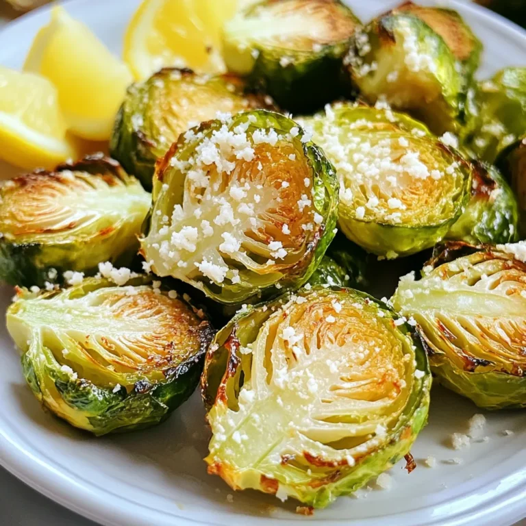 - 1 pound Brussels sprouts - 3 tablespoons extra virgin olive oil - 4 cloves fresh garlic, minced - 1/2 cup freshly grated Parmesan cheese - Garlic powder and onion powder - Crushed red pepper flakes - Kosher salt and freshly ground black pepper - Lemon wedges Gathering these ingredients is the first step to making your Air Fryer Garlic Parmesan Brussels sprouts. The main ingredients start with fresh Brussels sprouts. Choose firm, bright green ones for the best taste. Next, we need extra virgin olive oil. This oil not only adds flavor but helps the sprouts crisp up nicely. Fresh garlic, minced finely, will give your dish a strong, aromatic punch. For seasoning, freshly grated Parmesan cheese is key. It melts and forms a delicious crust on the sprouts. Garlic powder and onion powder enhance the savory notes. If you like a bit of heat, include crushed red pepper flakes. You can also add kosher salt and black pepper to taste. These help balance the flavors. If you want a tangy finish, have lemon wedges on hand. A squeeze of lemon brightens the dish and makes it pop. These ingredients work together to create a dish that is both tasty and satisfying. Enjoy the process and look forward to a delicious meal! - Preheat your air fryer to 375°F (190°C). This takes about 5 minutes. - Trim the ends off the Brussels sprouts and cut them in half. This makes them cook evenly. - In a large mixing bowl, combine the halved Brussels sprouts with 3 tablespoons of olive oil. - Add 4 cloves of minced garlic, 1 teaspoon of garlic powder, 1 teaspoon of onion powder, and 1/2 teaspoon of crushed red pepper flakes. - Season with kosher salt and black pepper. Toss until all sprouts are coated well. - Gently sprinkle 1/2 cup of grated Parmesan cheese over the sprouts. Toss lightly again to help the cheese stick. - Arrange the Brussels sprouts in a single layer in the air fryer basket. Avoid overcrowding. - Cook for 15 to 20 minutes, shaking the basket halfway through. This helps them crisp up evenly. - They are done when golden brown and crispy on the outside. Use tongs to transfer them to a serving dish. - Serve immediately with lemon wedges for a fresh squeeze of flavor. To make your Brussels sprouts crispy, preheat your air fryer to 375°F (190°C). This step is key. Preheating helps cook the sprouts evenly. It also creates a nice crunch. Avoid overcrowding in the basket. If too many sprouts are packed in, they steam instead of fry. For best results, cook in batches if needed. Space allows hot air to circulate. You can adjust spice levels by adding red pepper flakes. If you like heat, add more flakes. For a milder taste, use less. This allows you to personalize the dish. Don’t hesitate to experiment with different cheeses. Parmesan is great, but you can try Pecorino or even feta. Each cheese brings a unique flavor twist. Brussels sprouts pair well with many sides. Try serving them with roasted chicken or a fresh salad. Their crispy texture complements softer dishes nicely. When it comes to drinks, a light white wine works wonders. A crisp Sauvignon Blanc or a refreshing sparkling water can balance the flavors. Enjoy! {{image_4}} You can make your Air Fryer Garlic Parmesan Brussels Sprouts even better by adding protein. Pair them with grilled chicken or shrimp for a complete meal. Both options add flavor and texture. Chicken brings a mild taste, while shrimp adds a nice seafood flavor. Just season the chicken or shrimp with a bit of garlic powder and salt. Cook them alongside the sprouts for a tasty combo. If you're looking to add more veggies, mix in carrots or sweet potatoes. Both add color and sweetness. Just chop them into similar sizes as the Brussels sprouts. Toss them in the same olive oil and seasoning mix. These additions will roast up nicely in the air fryer. The sweet flavors balance well with the salty Parmesan. Don't be afraid to experiment with different herbs and spices. Try adding rosemary or thyme for an earthy note. You can also use smoked paprika for a unique twist. Each option brings its own special flavor. Adjust the amount based on your taste. This is a fun way to change the dish each time you make it! To store leftover Brussels sprouts, let them cool first. Place them in an airtight container. Make sure to squeeze out any air before sealing. This helps keep them fresh. In the fridge, they last up to three days. If you want to enjoy them later, avoid adding lemon juice until ready to eat. This keeps the sprouts crisp and tasty. To reheat your Brussels sprouts, use the air fryer again. Preheat it to 350°F (175°C). Place the sprouts in the basket for about 5-7 minutes. This method maintains their crispness. You can also use a skillet on medium heat. Toss them occasionally to heat evenly. Avoid the microwave, as it can make them soggy. Yes, you can freeze these Brussels sprouts! First, let them cool completely. Spread them on a baking sheet in a single layer. Freeze for about an hour to firm them up. Then, transfer them to a freezer bag. Remove as much air as possible. They can stay good for up to three months. When ready to eat, no need to thaw. Just air fry them straight from the freezer at 375°F (190°C) for about 15-20 minutes. To keep your Brussels sprouts crispy, start with a preheated air fryer at 375°F (190°C). Preheating helps cook them evenly. Use just enough olive oil to coat them lightly. Too much oil can lead to sogginess. Spread the sprouts in a single layer in the basket. Avoid overcrowding, as this will trap steam and make them soft. Shake the basket halfway through cooking. This ensures they crisp up on all sides. Yes, you can make this recipe without garlic. If you skip the garlic, you can try other seasonings. For a flavorful twist, use lemon zest or smoked paprika. You can also add herbs like thyme or rosemary for a fresh taste. These options keep the dish tasty while allowing you to cater to personal preferences. If you want a dairy-free or vegan option, use nutritional yeast instead of Parmesan cheese. Nutritional yeast has a cheesy flavor and is rich in nutrients. You can also try vegan Parmesan, which is made from nuts or seeds. If you prefer a different taste, consider using pecorino cheese or feta for a unique twist. This blog post covered how to make crispy Brussels sprouts in an air fryer. We discussed the main ingredients like olive oil and Parmesan. I also shared tips to keep them crispy and ideas for variations. In conclusion, these Brussels sprouts are easy to make and packed with flavor. Try adding your favorite herbs or serve them as a side dish. Enjoy experimenting with different toppings and enjoy your tasty and healthy dish!