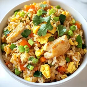 - 2 cups cooked jasmine rice - 1 pound chicken breast - 2 tablespoons soy sauce - 2 tablespoons sesame oil - 1 cup mixed vegetables - 2 eggs - 3 cloves garlic - 1 teaspoon fresh ginger - Salt and pepper - Sliced green onions - Fresh cilantro leaves For Blackstone Chicken Fried Rice, you need simple and fresh ingredients. Start with cooked jasmine rice. Day-old rice works best. It stays firm and mixes well. Next is chicken breast. Cut it into small pieces. This makes it cook evenly. You'll also need soy sauce for that savory punch. Sesame oil brings a lovely nutty flavor. Don’t forget mixed vegetables! Peas, carrots, and corn are great choices. They add color and nutrition. For a tasty base, use eggs to create fluffiness. Garlic and fresh ginger give depth to the dish. Finally, season with salt and pepper to taste. For garnish, you can use sliced green onions and fresh cilantro leaves. They add freshness and look great on the plate. {{ingredient_image_2}} First, I season the diced chicken with salt and pepper. This simple step adds flavor. I heat one tablespoon of sesame oil on the griddle. Once hot, I add the chicken and cook it for about 5-7 minutes. The chicken should be cooked through and nicely browned. After cooking, I remove it from the griddle and keep it warm on a plate. Using day-old rice is key for this dish. Fresh rice can be too sticky. Day-old rice has dried slightly, making it perfect for frying. It separates better, creating a nice texture in the fried rice. Next, I pour the beaten eggs onto the griddle. I use a spatula to scramble them until fully cooked. This usually takes about 2-3 minutes. Once cooked, I mix the eggs with the chicken. This step combines the flavors before adding the other ingredients. Now, I shift to the other side of the griddle. I heat the remaining tablespoon of sesame oil. I add the minced garlic and ginger, sautéing them for about 30 seconds. This step fills the air with a lovely aroma. I then toss in the mixed vegetables and stir them for 2-3 minutes. They should be heated through and tender. After the vegetables are ready, I add the day-old jasmine rice. I break apart any clumps to ensure even cooking. I pour the soy sauce over the rice and mix everything well. This is where the magic happens! Finally, I return the chicken and scrambled eggs to the griddle. I mix everything together, ensuring the chicken and eggs are evenly distributed. I taste the mixture, adjusting with salt and pepper if needed. I let it cook for another 2 minutes to let the flavors meld together. The result is a delicious, colorful dish ready to enjoy! To cook Blackstone Chicken Fried Rice well, the right griddle heat is key. Start by preheating your griddle to medium-high. This heat helps cook the chicken evenly. Too low heat can make the chicken soggy. Too high can burn your food. - Keep an eye on the chicken. It needs to cook for about 5-7 minutes. - Remove it when it’s golden brown. This gives great flavor. - When adding garlic and ginger, lower the heat to avoid burning. You can switch up ingredients based on what you have. If you don’t have chicken, try tofu or shrimp. Both add great flavor. For veggies, use what you enjoy. Bell peppers or broccoli work well too. - If you don’t have jasmine rice, white or brown rice can work. Just make sure it’s cooked. Day-old rice is best as it’s drier and fries better. For added flavor, consider spices or sauces. A dash of chili oil can give it a kick. Soy sauce adds depth and saltiness. Fresh ingredients make a big difference too. - Use fresh garlic and ginger for the best taste. - Fresh herbs like cilantro add brightness and color. - Always taste your dish and adjust salt and pepper as needed. Enjoy playing with these tips to make your dish even better! Pro Tips Use Day-Old Rice: For the best texture and flavor, use rice that has been cooked and refrigerated overnight. This helps to prevent the rice from becoming mushy when stir-fried. Proper Chicken Seasoning: Make sure to season the chicken well with salt and pepper before cooking. This enhances the overall flavor of the dish and ensures the chicken is delicious. High Heat Cooking: Cooking on a high heat allows the ingredients to fry quickly, helping to develop that signature fried rice texture and flavor. Keep everything moving in the pan to avoid burning. Customize Your Veggies: Feel free to mix and match your choice of vegetables based on what you have on hand. Fresh or frozen veggies can work well, adding color and nutrition to your dish. {{image_4}} You can easily make a vegetarian version of Blackstone chicken fried rice. Instead of chicken, use tofu. Firm tofu works best. Press it to remove extra moisture, then dice it into small cubes. Sauté it until it's golden brown. This adds a nice texture and flavor. You can also use more vegetables. Try bell peppers, broccoli, or snap peas. Adding different colors makes the dish look vibrant. Plus, it boosts the nutrition. Use whatever fresh veggies you enjoy. If you prefer seafood, swap the chicken for shrimp or scallops. Both cook quickly and add a tasty twist. When adding shrimp, cook until they turn pink. For scallops, sear them until they are golden brown. Adjust your cooking times slightly. Shrimp take about 3-4 minutes, while scallops usually need 2-3 minutes per side. Keep an eye on them to avoid overcooking. For those who enjoy heat, add chili oil or sriracha. Start with a teaspoon and adjust to your taste. Mix it into the soy sauce for a spicy kick. Adjust heat levels by adding ingredients slowly. Always taste as you go. This way, you control the spice and make it just right for you. To keep your Blackstone Chicken Fried Rice fresh, store it in airtight containers. Make sure it cools down to room temperature before sealing. This helps lock in moisture and flavor. Store it in the fridge for up to four days. If you want to enjoy it longer, consider freezing it. To freeze your chicken fried rice, let it cool completely first. Then, divide it into portions and place them in freezer bags. Squeeze out as much air as possible before sealing. You can freeze it for up to three months. When you want to eat it, thaw it in the fridge overnight. Reheat it on the griddle, stirring often, until it is hot throughout. Blackstone Chicken Fried Rice stays fresh in the fridge for about four days. After that, its quality declines. Look for signs of spoilage, like off smells or changes in texture. If you see any mold, throw it out. Always trust your senses when deciding if food is still good. Yes, you can use frozen vegetables. They save time and add color. - Advantages: Frozen veggies are quick and easy. They often have good nutrients. They also cook fast on the griddle. - Preparation tips: No need to thaw them first. Just toss them in while cooking the garlic and ginger. Cook for 2-3 minutes until hot. Stir often for even cooking. To make Blackstone Chicken Fried Rice gluten-free, you can swap a few items. - Potential substitutions: Use gluten-free soy sauce or tamari. This keeps the flavor while avoiding gluten. - Sauces: Check labels on sauces to ensure they are gluten-free. Some brands have gluten-free options that taste great. Yes, you can still make this dish without a griddle. - Alternative cooking methods: Use a large skillet or frying pan. A wok also works well for this recipe. - Equipment: Just make sure your pan has a good non-stick surface. This will help prevent sticking and make cleanup easier. You learned how to make delicious chicken fried rice using simple ingredients. We discussed the main ingredients, optional garnishes, and handy tips for perfect results. Remember, you can customize this dish with various proteins and spices. Store leftovers properly to keep them fresh. Follow these steps, and you’ll create a tasty meal that everyone will love. Enjoy the process and don’t be afraid to experiment. Happy cooking!