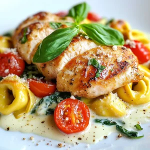 - 2 boneless, skinless chicken breasts - 1 package (9 oz) cheese tortellini - 1 cup fresh spinach, coarsely chopped - 2 tablespoons extra-virgin olive oil - 1 teaspoon garlic powder - 1 teaspoon Italian seasoning - Salt and black pepper, to taste - 1 cup heavy cream - ½ cup chicken broth - ½ cup grated Parmesan cheese - Fresh basil leaves, for garnish - 1 cup cherry tomatoes, halved For Marry Me Chicken Tortellini, gather these key ingredients. Start with fresh chicken breasts. They offer a tasty and juicy base. Cheese tortellini adds heartiness and flavor. Fresh spinach gives color and nutrition. Next, let's look at the pantry staples. Extra-virgin olive oil helps cook the chicken. Garlic powder and Italian seasoning bring out the best flavors. Heavy cream and chicken broth create a rich sauce. You can use optional garnishes to enhance the dish. Grated Parmesan cheese adds a salty bite. Fresh basil leaves give a nice touch. Cherry tomatoes not only look great but also add sweetness. Having these ingredients ready will make cooking easier. They come together to create a delightful meal. {{ingredient_image_2}} To season the chicken breasts, start with two boneless, skinless pieces. Use one teaspoon of garlic powder and one teaspoon of Italian seasoning. Sprinkle salt and black pepper to taste. Coat both sides evenly for the best flavor. Next, heat two tablespoons of extra-virgin olive oil in a large skillet over medium heat. Once the oil is hot, add the seasoned chicken breasts carefully. Sauté them for about 5-6 minutes on each side. Look for a golden brown color and ensure the chicken's internal temperature reaches 165°F. Remove the chicken from the skillet and set it aside on a plate. In the same skillet, add one cup of halved cherry tomatoes. Cook them for 2-3 minutes. Stir occasionally until they soften and release their juices. Lower the heat slightly. Then, pour in one cup of heavy cream and half a cup of chicken broth. Stir well to combine, bringing it to a gentle simmer. While the sauce simmers, cook one package (9 oz) of cheese tortellini according to package instructions. Once cooked, drain the tortellini. Make sure to time this well so the tortellini stays hot when added to the sauce. Slice the sautéed chicken breasts into strips. Add the drained tortellini to the skillet with the creamy sauce. Arrange the sliced chicken over the tortellini mixture. Sprinkle half a cup of grated Parmesan cheese on top. Gently stir to combine all the ingredients, ensuring the tortellini is well coated. Serve the dish hot. For a lovely finish, garnish with fresh basil leaves. This adds a fragrant touch and enhances the dish's appearance. Enjoy your delicious Marry Me Chicken Tortellini! To keep your chicken juicy, start with fresh, quality chicken breasts. Season both sides well with garlic powder, Italian seasoning, salt, and black pepper. This helps lock in moisture. Sauté in hot olive oil for about 5-6 minutes on each side. Make sure the internal temperature hits 165°F. This ensures it’s safe to eat while staying tender. A creamy sauce is key for this dish. After adding the heavy cream and chicken broth, stir well. Keep the heat low to avoid boiling. This helps the sauce thicken nicely without curdling. If it’s too thick, add a bit more chicken broth. For a richer flavor, add more Parmesan cheese as you mix it in. To store leftovers, let the dish cool completely. Place it in an airtight container. It will stay fresh for about 3 days in the fridge. To reheat, add a splash of chicken broth or cream to the pan. Heat on low, stirring gently until warmed through. This helps maintain creaminess and flavor. Pro Tips Perfectly Cooked Chicken: Use a meat thermometer to ensure your chicken reaches 165°F for optimal juiciness and safety. Flavor Boost: Consider marinating the chicken in olive oil, garlic, and herbs for a few hours before cooking to enhance the flavors. Fresh Spinach Substitute: If fresh spinach isn't available, you can use frozen spinach; just ensure it's well-drained before adding. Cheese Tortellini Tips: To prevent the tortellini from sticking together, give them a gentle stir while they cook in boiling water. {{image_4}} You can easily make this dish vegetarian. Instead of chicken, use plant-based protein. Consider options like tofu, tempeh, or seitan. These will absorb the sauce well and add texture. You can also use chickpeas for a protein boost. Just sauté them in olive oil, like you would with chicken. This change makes the dish just as tasty and satisfying. Want to spice things up? Try adding spices or different veggies. Red pepper flakes give a nice kick. Fresh herbs like thyme or oregano can enhance the flavor too. You can add mushrooms, zucchini, or bell peppers to the sauce. These vegetables cook quickly and add great texture. Just toss them in when you add the spinach. If you're not a fan of tortellini, no problem! You can swap it for other types of pasta. Penne, fusilli, or even fettuccine work well with the creamy sauce. Just cook the pasta per package directions. Then combine it with the sauce as you would with tortellini. This keeps the dish fun and fresh, allowing for different flavors each time. To keep your Marry Me Chicken Tortellini fresh, store it in an airtight container. Let the dish cool to room temperature before sealing it. This helps prevent moisture buildup. Place the container in the fridge if you plan to eat it within a few days. For best results, consume it within three days. If you want to freeze your Marry Me Chicken Tortellini, follow these steps: 1. Allow the dish to cool completely. 2. Transfer it to a freezer-safe container. Make sure to leave some space for expansion. 3. Seal the container tightly and label it with the date. To thaw, place the container in the fridge overnight. Reheat it on the stove over low heat until warm. When stored properly, Marry Me Chicken Tortellini lasts: - In the fridge: 3 days - In the freezer: up to 3 months This duration ensures your meal stays fresh and tasty. Always check for any signs of spoilage before eating. If you can’t find tortellini, don’t worry! You can use other pasta types. Here are some options: - Penne: This pasta holds sauce well and cooks quickly. - Farfalle: Its shape adds fun and texture to the dish. - Fusilli: Twisted pasta captures the creamy sauce nicely. These choices keep the dish tasty and satisfying without losing the essence of Marry Me Chicken Tortellini. Yes, you can prepare this dish ahead of time! Here’s how to do it: - Cook the Chicken: Sauté the chicken and let it cool. - Prepare the Sauce: Make the creamy sauce and let it cool. - Cook the Pasta: You can cook the tortellini, but it’s better to store it uncooked. Store each component in airtight containers. When ready, combine and heat. This saves time without losing flavor. Reheating this dish is simple. Use these methods: - Stovetop: Place in a skillet over low heat. Stir gently until warm. - Microwave: Transfer to a microwave-safe bowl. Heat in short bursts, stirring in between. Both methods keep the dish creamy and delicious. Avoid overheating to prevent drying out. Absolutely! Here are some easy swaps: - Chicken: Use skinless chicken thighs for more flavor and moisture. - Cream: Swap heavy cream for half-and-half or coconut milk. - Cheese: Opt for reduced-fat Parmesan to cut calories. These changes make the dish lighter but still tasty. Enjoy your healthier version of Marry Me Chicken Tortellini! This blog post covered the delicious Marry Me Chicken Tortellini recipe. We detailed key ingredients, from chicken and tortellini to pantry staples. You learned how to cook the chicken and prepare a rich cream sauce. I shared tips for perfecting your chicken and storing leftovers. In summary, this dish is easy to make and offers many variations. Whether you prefer it vegetarian or want to adjust flavors, you have options. Enjoy creating this dish and make it your own! Your family and friends will love it.