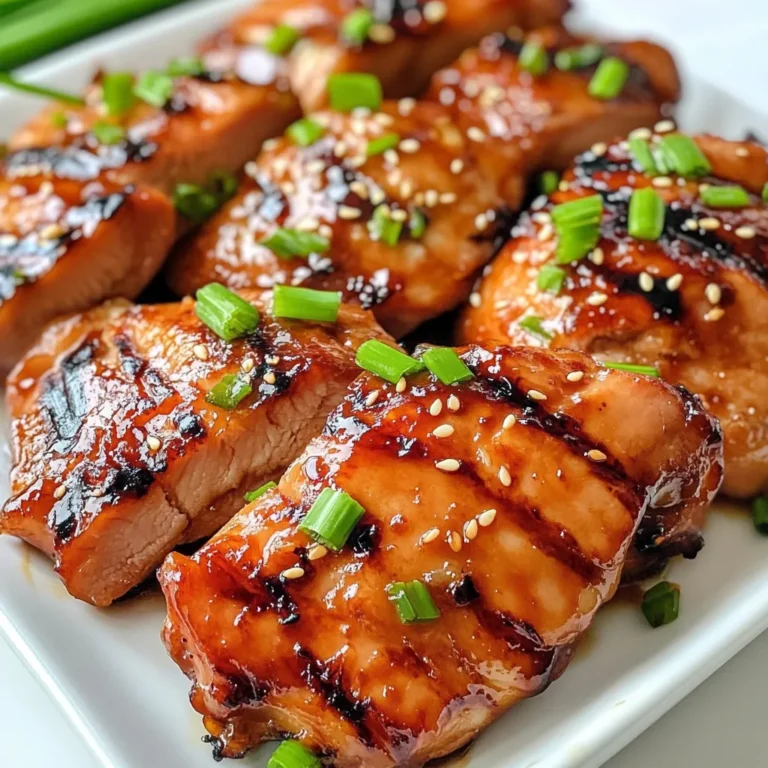 - 4 boneless chicken thighs: These are juicy and tender, perfect for soaking up flavors. - 2 tablespoons soy sauce: This adds saltiness and umami to the dish. - 2 tablespoons hoisin sauce: Hoisin gives a sweet and tangy flavor, enhancing the glaze. - 1 tablespoon oyster sauce: You can swap this for mushroom sauce for a vegetarian option. - 1 tablespoon honey: Honey adds sweetness and helps with stickiness when cooked. - 1 tablespoon brown sugar: This deepens the sweetness and gives a rich color. - 1 teaspoon five-spice powder: This blend brings warm, aromatic notes to the chicken. - 2 cloves garlic, minced: Garlic adds a fragrant kick to the marinade. - 1 tablespoon ginger, minced: Ginger offers a fresh, zesty flavor that brightens the dish. - 1 tablespoon sesame oil: This adds a nutty aroma and richness to the chicken. - 2 green onions, sliced: These are used as a garnish, adding color and a mild onion flavor. - Sesame seeds: A sprinkle of these seeds gives a nice crunch and extra flavor. If you're vegetarian, use mushroom sauce instead of oyster sauce. You can also use chicken breasts if you prefer, but thighs work best for flavor. Marinade ingredients are key to making the chicken flavorful. The mix of sweet, salty, and umami flavors meld together. Marinating time is crucial; longer marination means deeper flavor. A few hours or overnight in the fridge works best. {{ingredient_image_2}} To start, grab a large mixing bowl. Add these ingredients: - 2 tablespoons soy sauce - 2 tablespoons hoisin sauce - 1 tablespoon oyster sauce (or mushroom sauce) - 1 tablespoon honey - 1 tablespoon brown sugar - 1 teaspoon five-spice powder - 2 cloves garlic, minced - 1 tablespoon ginger, minced - 1 tablespoon sesame oil Now, whisk them all together. You want a smooth marinade. Mix until there are no lumps. This step helps blend the flavors well, making your chicken super tasty. Next, take your 4 boneless chicken thighs. Place them in the bowl with the marinade. Make sure each piece gets a nice coating. I like to use my hands to rub the marinade in. Cover the bowl tightly with plastic wrap. Place it in the fridge. Marinate for at least 1 hour. If you can wait, marinate overnight. This deepens the flavor and makes the chicken juicy. Before you cook, preheat your grill or oven to 400°F (200°C). This ensures even cooking. If you’re grilling, remove the chicken from the marinade. Set the marinade aside for basting. Grill the chicken for about 6-7 minutes on each side. Baste with the reserved marinade every few minutes. This adds flavor and creates a sticky glaze. For oven roasting, line a baking tray with parchment paper. Place the chicken on it. Roast for 25-30 minutes. Flip the chicken halfway through and baste again. You want a rich, sticky coating. Once finished, let the chicken rest for 5 minutes. This helps the juices stay inside. After resting, slice the chicken into strips. Serve it on a platter, garnished with sliced green onions and sesame seeds for added crunch. To get that perfect sticky glaze on your chicken, use the marinade wisely. A thicker marinade helps it cling better. Make sure to baste the chicken while it cooks. This adds layers of flavor and keeps it moist. After cooking, let the chicken rest for about five minutes. This helps the juices stay inside, making each bite more juicy and flavorful. A common mistake is overcooking the chicken. This makes it dry, which is not what you want. Aim for juicy, tender chicken by cooking just until it’s done. Undercooking is also a problem. Always check the chicken’s internal temperature. It should reach 165°F (75°C). Using the right type of chicken thighs is crucial. Boneless thighs work best for this recipe. They stay tender and soak up the flavors. Avoid using chicken breasts, as they can dry out easily. For sides, steamed rice or stir-fried veggies pair well with Sticky Char Siu Chicken. They add color and balance to your meal. You can also add lime wedges for a zesty kick. When presenting, slice the chicken into strips. Arrange them on a nice platter. Garnish with sliced green onions and sesame seeds. This adds a nice crunch and makes the dish look inviting. Pro Tips Marinate Longer for Deeper Flavor: For the best flavor, marinate the chicken thighs overnight. This allows the spices and sauces to penetrate the meat, resulting in a more flavorful dish. Monitor Grill Temperature: Ensure your grill is properly preheated before placing the chicken on it. This helps achieve that perfect sear and keeps the chicken juicy inside. Baste Regularly: While grilling or roasting, baste the chicken with the reserved marinade every few minutes. This enhances the flavor and creates a sticky, caramelized glaze. Let It Rest: After cooking, allow the chicken to rest for at least 5 minutes. This helps the juices redistribute, ensuring each bite is moist and flavorful. {{image_4}} To make a Sticky Char Siu that is vegetarian, use mushroom sauce instead of oyster sauce. This sauce adds a rich, umami flavor that mimics the traditional taste. Here’s how to do it: - Ingredients for Marinade: - 2 tablespoons soy sauce - 2 tablespoons hoisin sauce - 1 tablespoon mushroom sauce - 1 tablespoon honey - 1 tablespoon brown sugar - 1 teaspoon five-spice powder - 2 cloves garlic, minced - 1 tablespoon ginger, minced - 1 tablespoon sesame oil You can use proteins like tofu, tempeh, or seitan as substitutes for chicken. These options soak up the marinade well, giving you that same sticky, sweet flavor. To make your Sticky Char Siu Chicken even better, consider adding spices or sauces. You might try: - Spices: Add chili flakes for heat or smoked paprika for a smoky taste. - Sauces: A dash of sriracha or sesame sauce can elevate the dish. You can also cook with toppings or garnishes like: - Fresh herbs: Cilantro or basil can add freshness. - Fruits: Grilled pineapple or mango can bring a sweet twist. These enhancements make your dish unique and tailored to your taste! To keep your Sticky Char Siu Chicken fresh, follow these tips: - Refrigeration: Place leftovers in an airtight container. Store in the fridge for up to 3 days. This keeps the chicken moist and flavorful. - Freezing: For longer storage, wrap chicken pieces tightly in plastic wrap, then in foil. Place in a freezer bag. It can last up to 3 months in the freezer. Be sure to label the bag with the date. When you’re ready to enjoy your leftovers, here’s how to reheat them: - Oven Method: Preheat your oven to 350°F (175°C). Place chicken on a baking sheet and cover it with foil. Heat for about 15-20 minutes. This keeps the chicken juicy. - Microwave Method: Place chicken on a microwave-safe plate. Cover it with a damp paper towel. Heat in 30-second intervals until warm. Stir the chicken to keep it from drying out. Adjust cooking times based on the amount of chicken you are reheating. Enjoy your tasty meal! Char Siu Chicken is a popular dish from China. The name means "fork roasted." Traditionally, chefs marinate pork in a sweet sauce and roast it. This dish is famous for its rich flavor and sticky glaze. People love it for its sweet and savory taste. Now, we use chicken, which is just as delicious. Char Siu Chicken is often served at special events or family meals. Yes, you can use chicken breast. However, chicken thighs have more fat, which makes them juicier. Chicken breasts may dry out faster while cooking. If you use breasts, watch the cooking time closely. Thighs also absorb the marinade better, giving a deeper flavor. Choose thighs for the best taste and texture. Marinating the chicken for at least one hour is great. This lets the flavors soak in. For even better taste, marinate overnight. Longer marination helps break down the meat, making it tender and flavorful. Just don’t marinate for too long, or the chicken could get mushy. Sticky Char Siu Chicken pairs well with many sides. Steamed rice is a classic choice. It balances the sweet flavors of the chicken. Stir-fried vegetables add color and nutrients. You can also serve it with a fresh salad. For extra zest, add lime wedges on the side. This makes for a tasty and complete dinner. In this blog post, we explored how to make Sticky Char Siu Chicken from scratch. We discussed the essential fresh ingredients and marination methods that boost flavor. I shared step-by-step instructions for grilling and roasting chicken, plus tips for avoiding common mistakes. Don’t forget about our variations, like a vegetarian option and flavor enhancements. Proper storage and reheating methods help keep your meal delicious. With these insights, you can create a dish that impresses everyone at your table. Enjoy your cooking adventure!