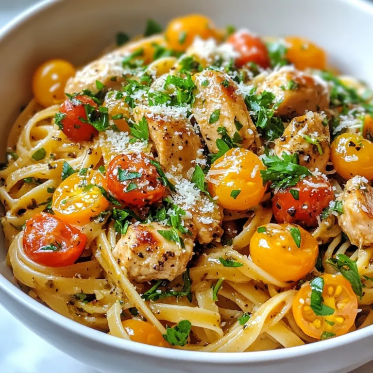 - 400g linguine pasta - 2 boneless, skinless chicken breasts, cut into bite-sized pieces - 1 cup unsalted butter, melted - 4 cloves garlic, minced - 1 tablespoon Worcestershire sauce - 1 teaspoon smoked paprika - 1/2 teaspoon cayenne pepper (adjust based on desired spice level) - 1 tablespoon fresh lemon juice - 1/2 cup chicken broth - 1 cup cherry tomatoes, halved - 1/4 cup fresh parsley, finely chopped - Salt and pepper to taste - Grated Parmesan cheese (for serving, optional) You can swap the linguine pasta for fettuccine or spaghetti if you prefer. If you want a lighter dish, use chicken thighs instead of breasts. For a dairy-free option, substitute the butter with olive oil or a plant-based butter. You can skip the Worcestershire sauce and use soy sauce or coconut aminos if you want. Cayenne pepper adds heat. If you like it mild, use less or leave it out. For a kick, add more! Smoked paprika gives a nice flavor. You can also try regular paprika if you can't find smoked. Taste the sauce as you go. Adjust salt and pepper to suit your liking. {{ingredient_image_2}} To cook the linguine, start with a large pot. Fill it with water and add salt. Bring the water to a boil. Once boiling, add the linguine. Cook the pasta according to the package instructions, usually about 8-10 minutes. Stir occasionally to prevent sticking. Test the pasta for doneness. It should be al dente, meaning it’s firm but not hard. When done, drain the pasta, but save about 1 cup of the pasta water. This water helps to create a smooth sauce later. For the chicken, cut boneless, skinless breasts into bite-sized pieces. In a large skillet, heat 2 tablespoons of melted butter over medium-high heat. Season the chicken pieces with salt and pepper. Once the skillet is hot, add the chicken. Cook the chicken for about 5-7 minutes. Look for a golden-brown color, which means it’s done. Remove the chicken from the skillet and place it on a plate. Keep it warm while you make the sauce. In the same skillet, do not wipe it clean. Pour in the rest of the melted butter. Add minced garlic, Worcestershire sauce, smoked paprika, and cayenne pepper. Then, squeeze in fresh lemon juice and add chicken broth. Stir everything well. Let the mixture simmer for 2-3 minutes. This step helps meld the flavors together nicely. After that, return the cooked linguine and chicken to the skillet. Toss to coat everything in the sauce. If it seems too dry, add some reserved pasta water until it’s just right. Finally, gently fold in halved cherry tomatoes and chopped parsley. Cook for another minute, letting the tomatoes warm up. To get the best flavor, use fresh garlic. Fresh garlic gives a strong, rich taste. Also, melt the butter slowly to avoid burning. This helps keep the sauce smooth and creamy. The smoked paprika adds a nice depth. If you want more heat, add extra cayenne pepper. Remember, add lemon juice just before serving. This brightens all the flavors nicely. One common mistake is overcooking the chicken. Keep an eye on the time. Cook it until golden brown, about 5-7 minutes. Another mistake is not reserving pasta water. This starchy water is key for a silky sauce. Lastly, don’t skip the cherry tomatoes. They add freshness and balance to the dish. For a great look, use deep bowls. This gives a rustic feel. Drizzle a bit of melted butter on top for shine. Then, sprinkle with parsley and Parmesan cheese. This adds color and flavor. You can also serve with crusty bread. It’s perfect for soaking up the sauce! Pro Tips Cook Pasta Al Dente: Ensure the linguine is cooked al dente for the best texture. It should have a slight bite to it, which will help it hold up against the rich Cowboy Butter Sauce. Use Reserved Pasta Water: Don’t forget to reserve some pasta water! Adding it to the sauce can help achieve the perfect consistency and improve flavor by adding starch. Enhance Flavor with Fresh Herbs: Fresh parsley brightens the dish. Consider adding other fresh herbs like basil or chives for an additional layer of flavor. Adjust Spice Levels: The cayenne pepper can be adjusted to your taste. Start with a small amount and increase as needed to find your ideal spice level! {{image_4}} You can make a tasty vegetarian version of Cowboy Butter Chicken Linguine. Replace chicken with mushrooms or zucchini. Use vegan butter instead of regular butter. For added protein, try chickpeas or lentils. They will soak up the sauce well. Besides chicken, many proteins work great in this dish. Shrimp adds a nice flavor and cooks quickly. You can also use diced pork or beef. For a lighter option, try fish like salmon or tilapia. Adjust cooking times for each protein for best results. Get creative with extra flavors! Add spinach or kale for a pop of color. Fresh basil adds a fragrant touch. For a kick, toss in jalapeños or red pepper flakes. You can also mix in olives or capers for a briny twist. Each add-in changes the dish and keeps it fresh! After enjoying your Cowboy Butter Chicken Linguine, store leftovers in an airtight container. Make sure the dish has cooled down before sealing it. This helps keep the flavors fresh. Store it in the fridge for up to three days. It’s best to keep the pasta and sauce together for even flavor. When ready to eat, reheat the pasta on the stove for the best taste. Add a splash of chicken broth or water to keep it moist. Heat gently over low heat, stirring until warm. You can also use the microwave. Just cover the dish and heat in short bursts. Stir in between to ensure even heating. If you want to save some for later, freezing is a great option. Allow the dish to cool completely before freezing. Portion into freezer-safe bags or containers. Remove as much air as possible to prevent freezer burn. You can freeze it for up to three months. To thaw, put it in the fridge overnight before reheating. You can serve many sides with Cowboy Butter Chicken Linguine. Here are a few great options: - Garlic Bread: It’s simple to make and pairs well with the pasta. - Caesar Salad: A fresh salad adds crunch and balance. - Steamed Vegetables: Broccoli or green beans bring color and nutrients. - Roasted Potatoes: Crispy potatoes add heartiness to your meal. Each of these sides elevates the meal and complements the rich flavors of the linguine. Yes, you can prepare this dish ahead of time. Here’s how: - Cook the linguine and chicken as directed but stop before adding the tomatoes. - Store the pasta and chicken in the fridge, covered, for up to 2 days. - When ready to serve, reheat in a skillet. Add the sauce and tomatoes, then warm through. This way, you save time and enjoy a quick, delicious meal later. To adjust the recipe for more people, follow these tips: - Double the Ingredients: Use 800g of pasta and 4 chicken breasts. - Increase Sauce Components: Add more butter, garlic, and spices to maintain flavor. - Cook in Batches: If your skillet is small, cook the chicken in two rounds. These steps ensure everyone gets a tasty serving of Cowboy Butter Chicken Linguine. This blog post covered how to make Cowboy Butter Chicken Linguine. We explored key ingredients, tips for cooking, and how to achieve great flavor. You learned how to store your dish for later and even some variations to try. Cooking can be fun and easy. With these tips, you can impress anyone at your table. Enjoy making this dish again and again!