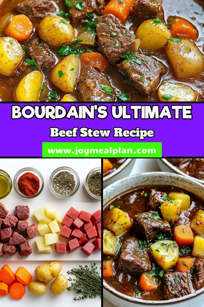 Discover the warmth of Anthony Bourdain's Hearty Adventures Beef Stew with this easy beef stew recipe. This Bourdain beef stew recipe features tender beef, perfectly cooked vegetables, and rich flavors. Make this homemade beef stew for a comforting meal your family will love. Ready in just 2 hours, it's the perfect hearty beef stew for any occasion. Try it today and savor the goodness! #BeefStew #HomemadeStew #ComfortFood #BourdainRecipe