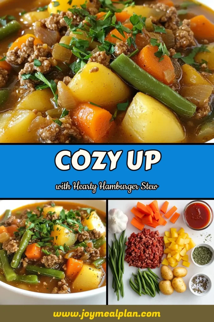 Warm up with this delicious hearty hamburger stew that combines ground beef with fresh veggies for a comforting meal. This easy stew recipe is perfect for busy nights, making it a go-to for family dinners. Packed with flavor, this vegetable beef stew is sure to become a favorite in your comfort food recipes. Try this hearty hamburger stew today and bring warmth to your table. Save this recipe for later! #ComfortFood #EasyStewRecipes #GroundBeefStewRecipe #VegetableBeefStew