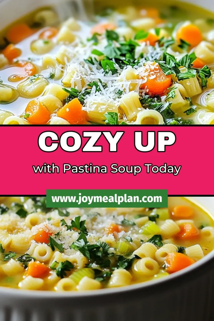 Warm up with this delicious Italian pastina soup, a comforting vegetable soup that’s easy to make! This easy pastina recipe combines tender pastina, fresh spinach, and a blend of veggies in a flavorful vegetable broth pasta soup. Perfect for chilly days, this homemade soup with spinach is a family favorite. Dive into cozy comfort—try this recipe and save it for later! #ItalianPastinaSoup #ComfortFood #EasyRecipes #VegetableSoup