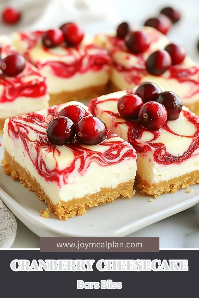 Indulge in these delicious cranberry cheesecake bars, the perfect addition to your dessert table! These easy cheesecake dessert bars are made with a buttery graham cracker crust and creamy homemade cheesecake layered with tart cranberry sauce. Perfect for holidays or anytime you crave a sweet treat, these no-bake cheesecake bars will impress everyone. Try this easy recipe and savor the flavor! Save it for later! #CranberryCheesecakeBars #DessertBarsWithCranberries #HomemadeCheesecakeRecipes #EasyCheesecakeDessert