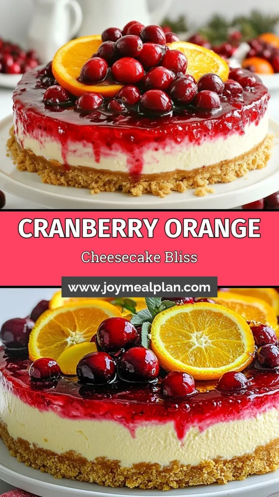 Indulge in the festive flavors of this Cranberry Orange Cheesecake, the perfect cream cheese dessert recipe for your holiday gatherings. This easy no-bake cheesecake with cranberries combines creamy and zesty tastes for a delightful treat. Try this holiday cheesecake recipe that’s sure to impress your guests! Click to discover the step-by-step guide and save for later! #CranberryOrangeCheesecake #HolidayDessert #CheesecakeRecipes #NoBakeCheesecake
