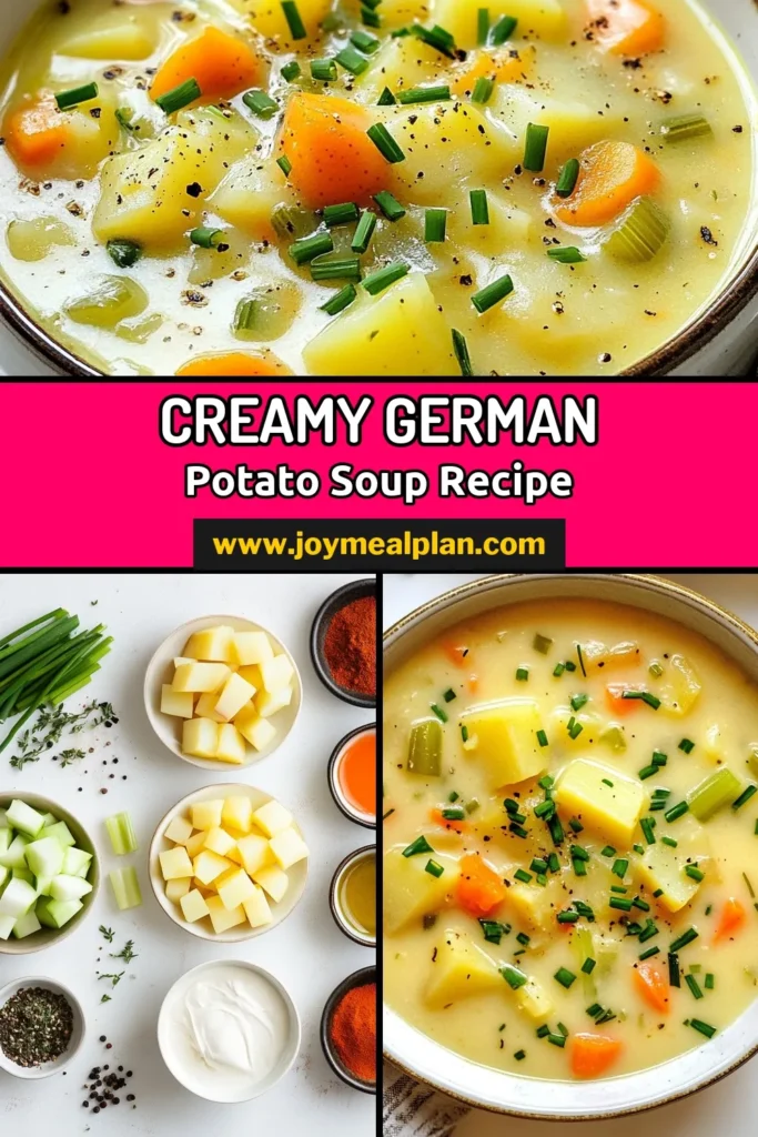 Warm up with this delicious German potato soup recipe, a must-try for those seeking hearty potato soup that’s both creamy and comforting. This easy German recipe combines tender potatoes, fresh vegetables, and rich flavors for a satisfying meal. Perfect for chilly days, this creamy vegetable soup is sure to become one of your favorite comforting soup recipes. Save this recipe now and enjoy! #GermanPotatoSoup #HeartySoup #ComfortFood #EasyRecipes