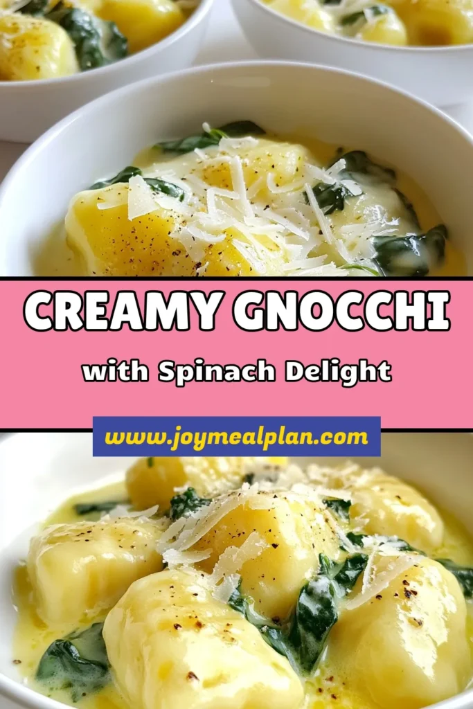 Savor the comforting goodness of Creamy Gnocchi with Spinach! This Easy Spinach Pasta Recipe features pillowy gnocchi enveloped in a rich cream sauce, making it the perfect comfort food. Elevate your dinner with this delicious Spinach Gnocchi Recipe that’s quick to prepare. Ready in just 20 minutes, it's perfect for busy nights. Don't miss out—save this Gnocchi with Cream Sauce recipe for your next meal! #CreamyGnocchi #EasyDinner #SpinachGnocchiRecipe #ComfortFood