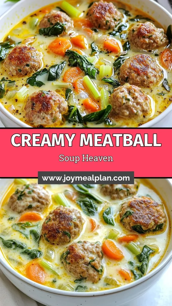 Discover the ultimate comforting dish with this creamy Italian meatball soup! This easy meatball soup recipe combines flavorful ground beef meatballs with a rich, creamy broth. Perfect for cozy nights, this homemade Italian soup is sure to please everyone at the table. Try this creamy meatball soup recipe today and warm up your weeknight dinner! Save and share for later! #ItalianMeatballSoup #CreamySoup #EasyMeatballSoup #HomemadeItalianSoup