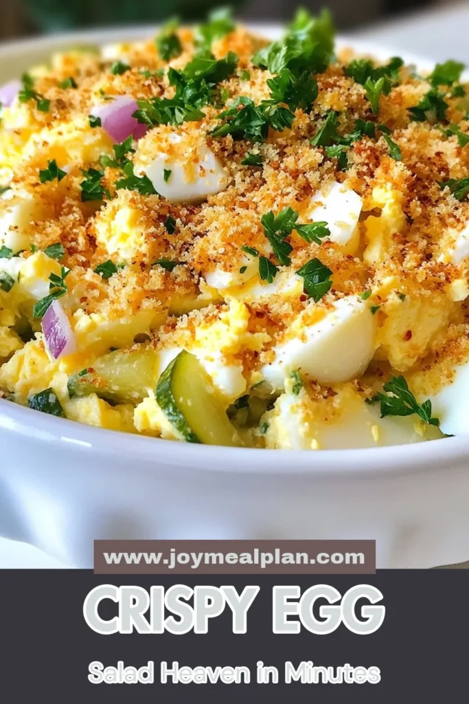 Discover this mouthwatering crispy egg salad recipe that's perfect for any occasion! Learn how to make a hard-boiled egg salad that's creamy and flavorful, featuring dill pickles for a delightful twist. This easy egg salad with panko adds a satisfying crunch. Try it today and impress your friends and family! Save this delicious creamy egg salad with dill pickles for your next meal. #EggSalad #CrispyEggSalad #RecipeIdeas #CookingTips