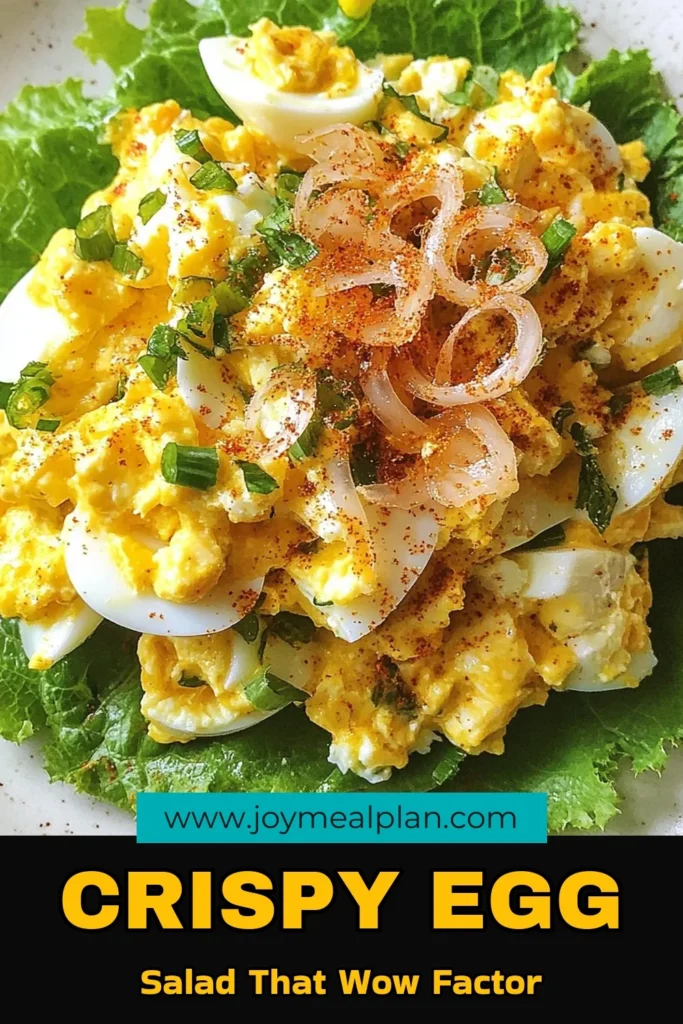 Discover the perfect Crispy Egg Salad that's both delicious and easy to make! This Egg Salad Recipe features creamy homemade egg salad mixed with crunchy fried shallots, making it a delightful dish for any occasion. Enjoy this easy egg salad recipe that combines boiled eggs, fresh celery, and a zesty dressing for a refreshing twist. Serve it on lettuce leaves for a perfect appetizer or lunch. Save this crunchy egg salad recipe and impress your guests today! #CrispyEggSalad #EasyEggSalad #EggSaladRecipe #HomemadeEggSalad