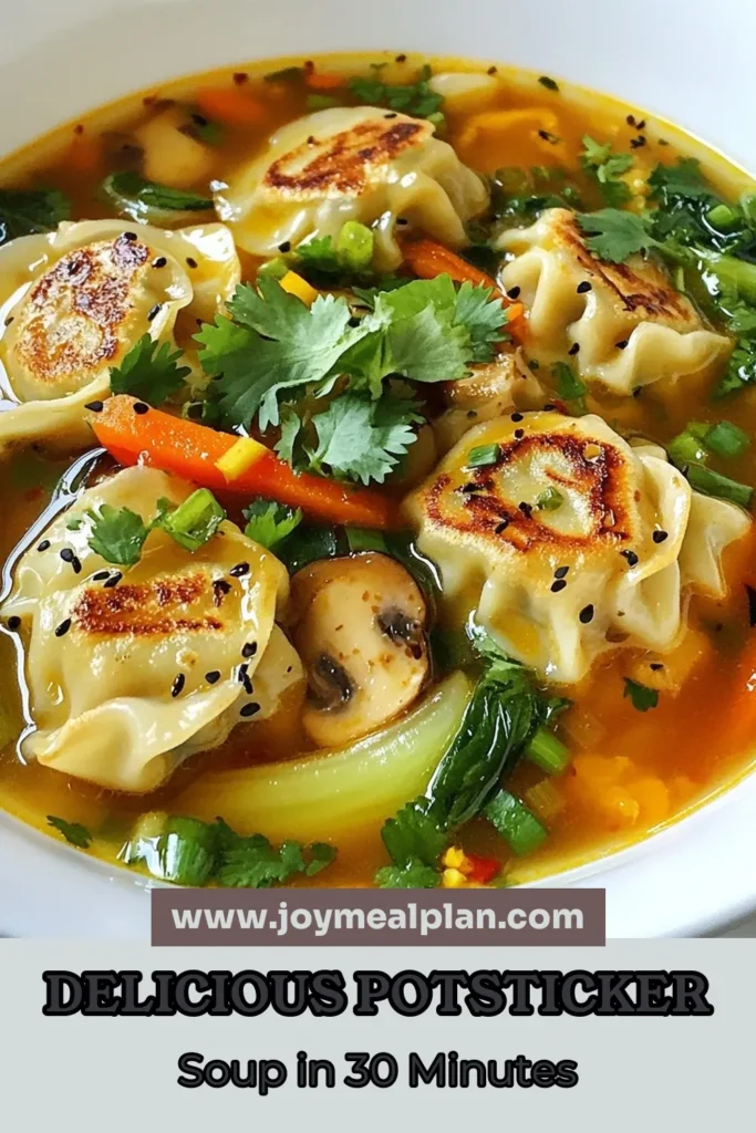 Indulge in this flavorful potsticker soup recipe that's perfect for any day! Learn how to make potsticker soup that features either chicken or vegetable potstickers in a savory broth. This easy potsticker soup is packed with fresh veggies, making it a nutritious choice for everyone. Ready in just 30 minutes, it’s the ultimate comfort food! Try this vegetable potsticker soup or chicken potsticker soup today. Save this recipe for your next cozy meal! #PotstickerSoup #EasySoupRecipe #ComfortFood #RecipeIdeas