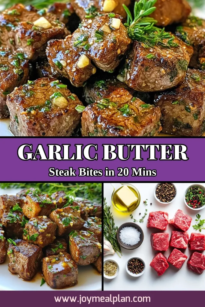 Indulge in these delicious garlic butter steak bites, a savory steak recipe that's perfect for any occasion! This easy steak bites recipe uses tender sirloin steak, pan-seared to perfection, and finished with a mouthwatering garlic herb butter sauce. Ready in just 20 minutes, it's a must-try for steak lovers! Save this recipe and impress your guests with these flavorful bites. #GarlicButterSteakBites #EasySteakBites #SirloinSteakRecipe #SavorySteakRecipe