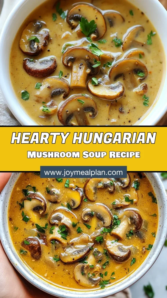 Discover the rich and comforting flavors of Hungarian mushroom soup! This savory mushroom soup recipe is perfect for a cozy night in. It's a delicious vegetarian mushroom soup option that combines fresh mushrooms with aromatic spices for a creamy finish. Try this easy Hungarian soup recipe for a quick, satisfying meal. Save this recipe for later and enjoy a bowl of warmth! #HungarianMushroomSoup #VegetarianRecipes #SavorySoup #SoupSeason