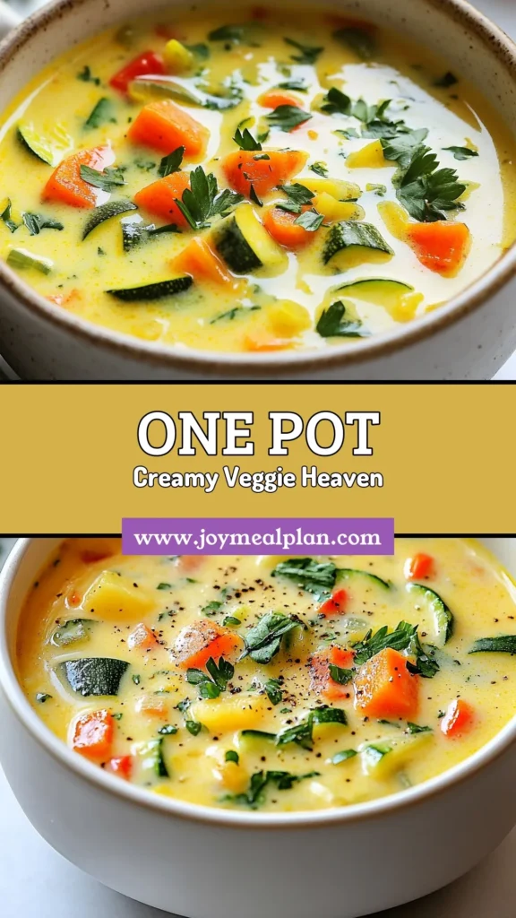 Discover the ultimate comfort with this One-Pot Creamy Veggie Soup, a healthy vegetable soup packed with nutrition. This easy soup recipe features vibrant veggies blended with creamy coconut milk, making it a delicious vegan coconut milk soup. Perfect for a cozy night in, it's a must-try creamy vegetable soup recipe that's as satisfying as it is simple. Save this recipe for your next meal! #OnePotVeggieSoup #CreamyVegetableSoup #HealthyVegetableSoup #VeganCoconutMilkSoup