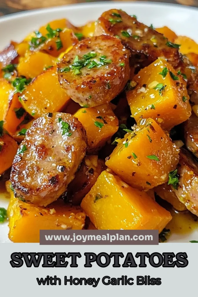 Discover the deliciousness of Honey Garlic Sausage Sweet Potatoes, a perfect blend for your dinner table. This easy dinner idea features roasted sweet potatoes paired with savory sausage, all coated in a mouthwatering honey garlic sauce. It's a fantastic recipe for healthy sausage dishes that the whole family will love. Try this sweet potato recipe for a nutritious, flavorful meal tonight! Don't forget to save this recipe! #HoneyGarlicSausage #SweetPotatoRecipes #EasyDinnerIdeas #HealthySausageDishes