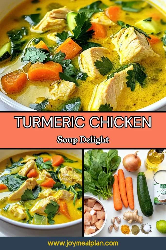 Warm up with this delicious Turmeric Chicken Soup! This healthy chicken soup recipe is packed with flavors and anti-inflammatory benefits, featuring rich coconut milk for creaminess and nutrition. Perfect for a cozy meal, this easy turmeric soup will become a family favorite. Try it today and savor the goodness! Save this recipe for a nourishing weeknight dinner and share your creations! #TurmericChickenSoup #HealthyRecipes #CoconutMilkSoup #EasySoups