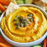 - 1 cup canned pumpkin puree - 1 (15 oz) can of chickpeas, drained and rinsed - 2 tablespoons tahini - 2 tablespoons olive oil - 2 tablespoons lemon juice - 1 clove garlic, minced - 1 teaspoon ground cumin - 1/2 teaspoon smoked paprika - Sea salt and black pepper to taste - Water, as needed - Optional garnishes: pumpkin seeds or paprika To make creamy pumpkin hummus, gather these ingredients first. The canned pumpkin puree gives the dip its rich color and flavor. Use pure pumpkin, not pie filling. Chickpeas add protein and creaminess. Tahini adds a nutty taste and smooth texture. Extra virgin olive oil enhances the richness. Fresh lemon juice adds brightness. Minced garlic brings a bold kick. Ground cumin and smoked paprika provide depth and warmth. Adjust the sea salt and black pepper to your taste. If the hummus is too thick, water helps achieve the desired consistency. You can also add optional garnishes for a lovely finishing touch. {{ingredient_image_2}} 1. Adding ingredients to the food processor Start by placing the pumpkin puree, chickpeas, tahini, olive oil, lemon juice, minced garlic, ground cumin, and smoked paprika into the food processor. Make sure all the ingredients fit comfortably. 2. Blending to a smooth consistency Secure the lid on the food processor. Blend the mixture on high until it becomes completely smooth. You may need to pause and scrape down the sides to ensure everything mixes well. 3. Adjusting thickness with water If the hummus is too thick, add water slowly. Use one tablespoon at a time. Blend again after each addition until you reach a creamy and spreadable texture. 4. Seasoning and adjusting flavors Taste your hummus and add sea salt and freshly cracked black pepper as needed. Blend again to mix in the seasonings. This step is crucial for achieving the perfect flavor. 5. Transferring to a serving bowl Once you are satisfied with the taste and texture, carefully transfer the creamy pumpkin hummus into a decorative serving bowl. Take your time to avoid spills. 6. Finishing touches and presentation Drizzle a little extra virgin olive oil over the top for added richness. If you like, sprinkle pumpkin seeds or a dash of smoked paprika for extra color and crunch. This makes the hummus look appealing and inviting. These steps will guide you in making a delicious and creamy pumpkin hummus that is perfect for any gathering. - Scraping sides during blending: This step is key. It helps mix all the ingredients evenly. If you skip this, you might get lumps. Pause the blender and use a spatula to scrape down the sides. - Adjusting consistency for preference: Hummus can be thick or smooth. If you want it creamier, add water slowly. Start with one tablespoon, then blend. Keep adding until it’s just right for you. - Flavor balancing tips: Taste as you go. You might want more salt or lemon juice. This will make the hummus pop! Remember, fresh ingredients always boost flavor. - Using fresh ingredients for best results: Fresh garlic and lemon juice make a big difference. They add brightness. Canned pumpkin is fine, but check it’s pure pumpkin, not pie filling. - Ideal dippers for pumpkin hummus: Use crispy pita chips for crunch. Fresh veggies like carrots, celery, and bell peppers add color and flavor. Warm crusty bread is also a great choice. - Creative serving ideas for gatherings: Arrange dippers around the hummus. This not only looks nice but invites people to dig in. You can also serve it in small cups for individual portions. - Pairing suggestions with drinks: This hummus pairs well with a light white wine like Sauvignon Blanc. For non-alcoholic options, try sparkling water with lemon. Pro Tips Choosing the Right Pumpkin: Opt for pure pumpkin puree instead of pumpkin pie filling to ensure your hummus isn't overly sweet. Adjusting Texture: If your hummus is too thick, gradually add water until you reach your desired creaminess; this ensures a smooth finish. Flavor Enhancements: Feel free to add a pinch of cinnamon or nutmeg for an extra layer of warmth and spice that complements the pumpkin. Serving Suggestions: Pair this hummus with a variety of dippers like sliced apples or pear for a sweet contrast to the savory flavors. {{image_4}} You can make creamy pumpkin hummus even more exciting! Here are some simple ideas: - Adding spices: Sprinkle in cinnamon or nutmeg for warmth. These spices pair well with pumpkin and add a cozy flavor. Try adding a pinch to your mix. - Incorporating additional vegetables: Want a twist? Blend in roasted red peppers or cooked carrots. These add color and depth to your hummus. - Using different bean alternatives: Not a fan of chickpeas? Use white beans or black beans instead. They offer a different taste while keeping it creamy. Making creamy pumpkin hummus work for everyone is easy! - Vegan options: This recipe is already vegan. Just ensure all your ingredients are plant-based. You can enjoy this dip with confidence. - Gluten-free variations: All ingredients in this hummus are gluten-free. Serve it with gluten-free dippers like veggie sticks or rice crackers. - Nut-free adjustments: If you have nut allergies, skip the tahini. You can replace it with sunflower seed butter for a nut-free kick. - Best container for storage: Use an airtight container. This helps keep the hummus fresh and tasty. Glass containers work well, but plastic ones are fine too. Just make sure they seal tightly. - Refrigeration shelf life: Creamy pumpkin hummus lasts about five days in the fridge. Check for any changes in smell or color before eating. If it looks or smells off, it's best to toss it. - Freezing options and tips: You can freeze this hummus for up to three months. Use a freezer-safe container but leave some space at the top. The hummus may expand when it freezes. When ready to eat, thaw it overnight in the fridge. - Best practices for keeping texture: When reheating, use a microwave or stove on low heat. Stir well to make sure it warms evenly. If it feels thick, add a splash of water and mix until smooth. - Creative ways to repurpose leftovers: Use leftover hummus as a spread in wraps or sandwiches. You can also add it to soups for creaminess or serve it as a pasta sauce. It’s a fun way to enjoy the flavors in new dishes! Creamy pumpkin hummus lasts about 4 to 5 days in the fridge. Store it in an airtight container. This keeps it fresh and tasty. Yes, you can use dried chickpeas. Soak them overnight and cook until soft. This gives you a great texture. Pumpkin hummus is healthy! It is packed with fiber and vitamins. Chickpeas add protein, while pumpkin offers antioxidants. Absolutely! Making it a day ahead enhances the flavors. Just store it in the fridge until you are ready to serve. If you don’t have tahini, try using sunflower seed butter or Greek yogurt. Both options will still give a nice creamy texture. In this post, we covered how to make creamy pumpkin hummus. We started with essential ingredients and detailed preparation steps. I shared blending tips and serving ideas to elevate your dish. Variations for flavor and dietary needs help customize your hummus. Proper storage guidelines ensure your hummus stays fresh. Pumpkin hummus is versatile and fun. Try different flavors to keep it exciting. Enjoy sharing this tasty treat with friends and family!