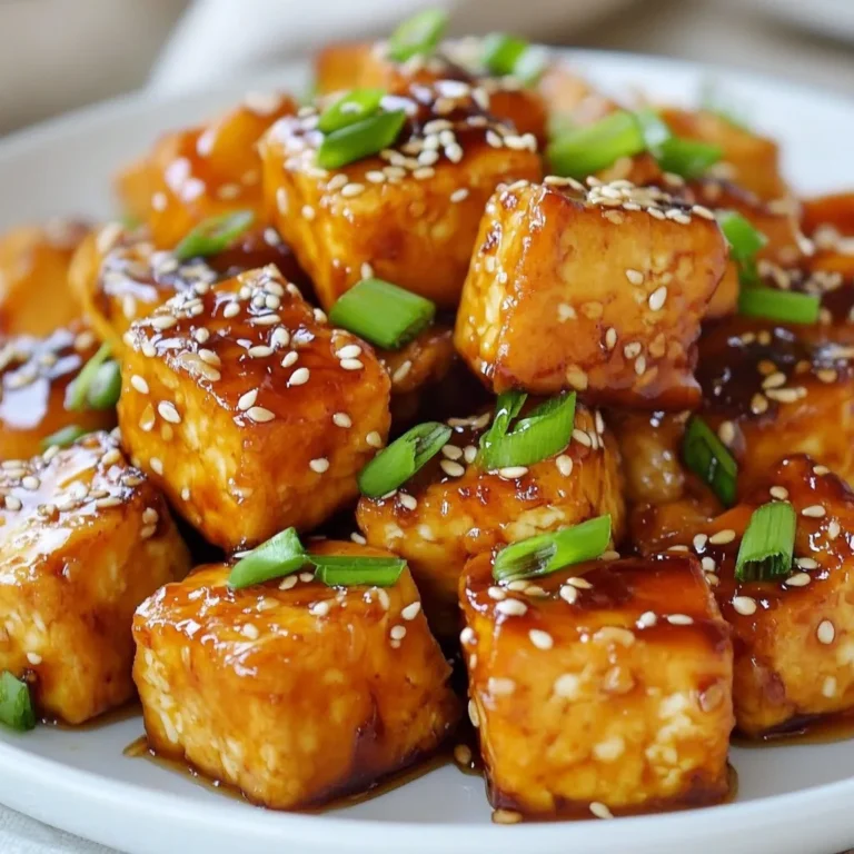 - 14 oz firm tofu, pressed and diced into 1-inch cubes - 1/4 cup cornstarch - 2 tablespoons vegetable oil (such as canola or sunflower) - 1/4 cup honey - 3 cloves garlic, minced - 1 tablespoon low-sodium soy sauce - 1 tablespoon rice vinegar - 1/2 teaspoon fresh ginger, grated Tofu is the star here. You want firm tofu for a nice texture. Pressing it removes extra water. This step is key for crispiness. Cornstarch coats the tofu. It creates a crunchy shell during frying. The honey adds sweetness and flavor. Garlic brings a savory punch. Soy sauce adds depth. Rice vinegar gives a nice tang, balancing the sweetness. Fresh ginger adds warmth. - Sesame seeds - Chopped green onions These garnishes make the dish pop. Sesame seeds add crunch and a nutty taste. Chopped green onions add color and a fresh bite. They make your dish look and taste better. - Vegetable oil - Cornstarch Vegetable oil is important for frying. It helps achieve that golden, crispy finish. Cornstarch, as mentioned, is essential for coating. It locks in moisture while adding crispiness. {{ingredient_image_2}} Pressing the Tofu Start by pressing the tofu. This step helps remove extra moisture. Wrap the tofu block in a clean kitchen towel or paper towels. Place a heavy object on top, like a cast-iron skillet. Let it sit for about 30 minutes. This makes the tofu firmer and crisper. Cutting the Tofu into Cubes Once the tofu is pressed, cut it into cubes. Aim for 1-inch pieces. This size helps the tofu cook evenly. You want each piece to get crispy and soak up the sauce. Cornstarch Coating Next, coat the tofu cubes with cornstarch. Place the cubes in a large bowl. Sprinkle the cornstarch over them. Toss gently until each cube is coated. This cornstarch layer is key to a crunchy texture when frying. Frying Process and Timing Now, heat vegetable oil in a large skillet over medium-high heat. Ensure the oil is hot but not smoking. Carefully add the tofu cubes in a single layer. Fry them for about 3-4 minutes on each side. You want them golden brown and crispy. Once done, use a slotted spoon to remove the tofu. Set it on a plate lined with paper towels to drain excess oil. Sautéing the Garlic In the same skillet, lower the heat to medium. Add minced garlic and sauté for about 30 seconds. Stir regularly to keep it from burning. You want it fragrant but not browned. Combining Sauce Ingredients Pour in the honey, soy sauce, rice vinegar, and grated ginger. Stir well to mix all the ingredients. Allow the sauce to cook for one minute. This thickens the sauce slightly. It adds a rich flavor to the dish. - Importance of Pressing Tofu Pressing tofu is key for crispy bites. It removes excess water. This step helps the tofu soak up flavor. It also helps the tofu brown well when cooked. Wrap the tofu in a towel and place a weight on it. Press for at least 30 minutes. This gives you the best texture. - Proper Coating Technique Coating the tofu in cornstarch is vital. It creates a crunchy crust. After pressing, cut tofu into 1-inch cubes. Place them in a bowl and sprinkle cornstarch on top. Gently toss to coat each cube evenly. This simple step is what makes the tofu crispy. - Oil Temperature The right oil temperature is important for frying. Heat the oil over medium-high heat. You want it shimmering before adding tofu. If oil is too cool, the tofu will not crisp up. Hot oil helps create that golden-brown crust. - Timing for Best Results Timing is crucial during frying. Cook each side for about 3-4 minutes. Watch for a golden color. This ensures the tofu is crispy on all sides. Take your time; don’t rush this step. - Pairing Ideas Serve crispy honey garlic tofu with steamed rice. It also pairs well with stir-fried vegetables. You can even add it to a fresh salad. The tofu adds protein and flavor to any dish. - Presentation Tips For a beautiful look, use a large white platter. This makes the dish pop. Sprinkle sesame seeds and green onions on top for color. It makes your meal inviting and fun to eat. Pro Tips Press the Tofu Well: Ensure that the tofu is pressed thoroughly to remove excess moisture, which will help achieve a crispier texture when frying. Monitor Oil Temperature: Keep an eye on the oil temperature to ensure it’s hot enough before adding tofu. If the oil isn't hot enough, the tofu will absorb too much oil and won't crisp up. Adjust Sauce Consistency: If you prefer a thicker sauce, let it simmer a bit longer after adding the ingredients to reduce it further before tossing in the tofu. Use Fresh Ingredients: Opt for fresh garlic and ginger for a more vibrant flavor profile. Fresh ingredients make all the difference in enhancing the dish's overall taste. {{image_4}} You can switch out tofu for other proteins. Tempeh is a great choice. It has a nutty flavor and a firm texture. Just cut it into cubes like tofu and follow the same steps. If you prefer meat, shrimp or chicken works too. For shrimp, cook them until they turn pink. For chicken, cut it into bite-sized pieces and fry until golden. Both options absorb the honey garlic sauce well. You may not have honey at home. Maple syrup or agave can replace it. Both give a sweet taste but offer a different twist. Use them in the same amount as honey for a yummy result. If you need a soy sauce substitute, try coconut aminos. It’s soy-free and adds a nice flavor without the saltiness. This option is great for those watching their sodium intake. Want to spice things up? Add chili flakes or a splash of hot sauce. This will give your dish a kick without overpowering the sweetness. Just a little goes a long way! You can also add herbs and seasonings. Fresh basil or cilantro adds brightness. Try a sprinkle of sesame seeds for a crunchy texture. These small changes make your dish even more exciting! To keep your crispy honey garlic tofu fresh, follow these tips: - Refrigeration Tips: Allow the tofu to cool to room temperature. Store it in an airtight container in the fridge. It will last up to 3 days. - Freezing Guidance: Freezing is possible but may affect the texture. If you freeze it, place it in a freezer-safe container. It can last up to 3 months. Reheating tofu can be tricky. Here’s how to do it right: - Best Methods for Reheating Tofu: Use an oven or skillet. Preheat the oven to 375°F (190°C) and bake for 10-15 minutes. If using a skillet, heat it over medium heat. Add a bit of oil and cook until hot. - Avoiding Sogginess: To prevent sogginess, avoid microwaving. This method makes the tofu lose its crispiness. Knowing how long tofu lasts is key: - How Long It Lasts in the Fridge: Crispy honey garlic tofu lasts about 3 days in the fridge. After that, it may go bad. - Signs of Spoilage: Watch for off smells, mold, or changes in texture. If it looks or smells bad, throw it away. You can easily make this dish vegan by using substitutes for honey. A great option is maple syrup. It has a similar sweetness and will work well in the sauce. Another choice is agave nectar. It also adds a nice flavor without the animal product. This tofu pairs well with many side dishes. Some recommended options include: - Steamed rice - Stir-fried vegetables - Quinoa - Noodles - A fresh salad These sides balance the sweet and savory flavors of the tofu. Yes, you can use different types of tofu. The recipe works best with firm or extra firm tofu. Firm tofu has a good texture and holds up well when cooked. Extra firm tofu is even denser and has less water. It will give you an even crispier bite. Choose based on your preference! In this blog post, we explored how to make Crispy Honey Garlic Tofu. We discussed the main ingredients, like tofu, honey, garlic, and soy sauce. I shared step-by-step instructions for preparation and cooking. You learned tips for achieving that perfect crispy texture. We also talked about variations and how to store leftovers properly. Crispy Honey Garlic Tofu is not just tasty; it’s also versatile and easy to make. Enjoy trying out your own flavor twists and serving ideas!