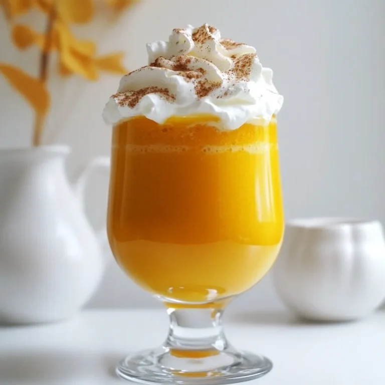 To make Harry Potter pumpkin juice, you need a few simple ingredients. Here’s what you will gather: - 2 cups fresh pumpkin puree - 3 cups water - 1/4 cup brown sugar - 1 teaspoon ground cinnamon - 1/2 teaspoon ground ginger - 1/4 teaspoon ground nutmeg - 1/4 teaspoon salt - 1 tablespoon fresh lemon juice - Optional garnishes: whipped cream, ground cinnamon These ingredients come together to create a drink that is perfect for fall. The pumpkin puree gives the juice its rich flavor. The spices add warmth and a hint of sweetness. Brown sugar enhances the taste, while lemon juice brightens it up. You can choose to garnish it for an extra touch of magic! {{ingredient_image_2}} 1. In a medium-sized saucepan, whisk together 2 cups fresh pumpkin puree and 3 cups water. This creates a smooth base for your juice. 2. Place the saucepan on medium heat. Simmer the mixture carefully, but do not let it boil. 3. Once simmering, add 1/4 cup brown sugar, 1 teaspoon ground cinnamon, 1/2 teaspoon ground ginger, 1/4 teaspoon ground nutmeg, and 1/4 teaspoon salt. Stir until the sugar dissolves and the spices blend well. 4. Reduce the heat to low. Let the mixture simmer for about 10 minutes. This step helps infuse all those wonderful flavors. 1. After 10 minutes, remove the saucepan from heat. Allow the pumpkin juice to cool slightly for a few minutes. 2. Once cooled, mix in 1 tablespoon fresh lemon juice for a bright taste. If you want a smoother texture, strain the juice through a fine-mesh sieve. Discard any solids. 3. Pour the strained pumpkin juice into a pitcher. Refrigerate for about 1 hour to chill. 1. When ready to serve, pour the pumpkin juice into glasses. 2. For a festive touch, garnish with whipped cream and a light dusting of ground cinnamon. Enjoy this delightful fall treat! - Choosing the right pumpkin puree: Use fresh pumpkin puree for the best taste. You can make it by roasting pumpkin and blending it until smooth. Canned pumpkin puree works too, but avoid mixes with added spices or sugars. - Adjusting sweetness to taste: Brown sugar adds a rich flavor. You can add more or less, depending on your taste. If you want a healthier option, try maple syrup or honey instead. Always taste as you go. - Ensuring a perfect spice blend: Ground cinnamon, ginger, and nutmeg give pumpkin juice its warm flavor. Mix them well into the juice. If you like more spice, feel free to add a bit more of your favorites. Just remember, less is more! - Best glassware for serving: Clear glasses show off the bright orange color of the juice. Choose tall glasses to make it look even more appealing. Mason jars also add a fun, rustic touch. - Creative garnishing ideas: Top each glass with whipped cream for creaminess. A sprinkle of cinnamon adds warmth. You can also use a cinnamon stick for stirring—a little touch that looks great! - Making it festive for Harry Potter themes: Use themed straws or colorful napkins to set the mood. Add fun labels to your glasses, like "Pumpkin Juice from the Hogwarts Express." You can even include small pumpkins or gourds on the table for a magical feel. Pro Tips Use Fresh Pumpkin Puree: For the best flavor, use homemade pumpkin puree made from fresh pumpkins rather than canned. It enhances the taste and brings a natural sweetness. Adjust Sweetness to Taste: Feel free to adjust the amount of brown sugar to your liking. Start with less and add more if you prefer a sweeter juice. Spice Variations: Experiment with other spices like cloves or allspice for an extra kick. Just a pinch can elevate the flavor profile. Make it Ahead: This pumpkin juice can be made a day in advance. Just store it in an airtight container in the fridge for a convenient and refreshing drink. {{image_4}} You can easily change the flavor of your pumpkin juice. Here are some fun ideas: - Adding vanilla extract for depth: A teaspoon of vanilla brings out the pumpkin's sweetness. It adds a warm, cozy note that makes the drink feel extra special. - Incorporating other spices like nutmeg or cloves: Try adding a pinch of nutmeg or cloves. These spices deepen the flavor and add a hint of warmth. Just remember, a little goes a long way! - Making a spiced pumpkin latte version: You can turn this juice into a latte. Just mix it with steamed milk or a dairy-free alternative. Top it with whipped cream and a sprinkle of cinnamon for a fun twist. You can serve pumpkin juice in many ways. Here are some suggestions: - Hot versus cold serving: Pumpkin juice is great chilled but also tasty when warm. If you want a cozy drink, heat it gently on the stove. Just don’t boil it! - Pumpkin juice cocktails or mocktails: For a festive touch, mix pumpkin juice with soda or ginger ale. Add a splash of your favorite spirit for an adult version. This drink will wow your friends! - Harry Potter themed event suggestions: Serve this drink at a Harry Potter party. Use themed cups and decorations. Maybe even dress up as your favorite character. It will set the perfect mood for any gathering! After making your pumpkin juice, you want to store it right. Here are my top tips: - Refrigeration guidelines: Keep the juice in the fridge. It stays fresh for up to 3 days. Make sure your fridge is at 40°F (4°C) or lower. This helps keep the juice tasty and safe. - Best containers for storing juice: Use a glass pitcher or a plastic container with a tight lid. Glass keeps the juice fresh and doesn’t absorb smells. If you use plastic, choose food-safe options. Freezing is a great way to save extra pumpkin juice. Here’s how to do it: - Instructions for proper freezing: Pour the juice into an ice cube tray or freezer-safe container. Leave some space at the top since the juice will expand when frozen. Cover it well to avoid freezer burn. - Thawing and using frozen pumpkin juice: To use frozen juice, move it to the fridge overnight. You can also thaw it in a bowl of cold water for quicker use. Stir the juice well after thawing, as it may separate. You can then enjoy it as a drink, in recipes, or even in smoothies! Can I use canned pumpkin puree instead? Yes, you can use canned pumpkin puree. It saves time and still tastes great. Just ensure you pick 100% pumpkin puree, not pumpkin pie filling. This will help keep the flavors true to the recipe. What can I substitute for brown sugar? You can use white sugar or coconut sugar as a substitute. You can also mix white sugar with a little molasses to mimic brown sugar's flavor. Adjust the amount to your taste. Is this recipe suitable for kids? Absolutely! This pumpkin juice is perfect for kids. It has fun flavors and is not too sweet. It also offers a great chance to introduce them to fall flavors. How is pumpkin juice depicted in the books/movies? In the Harry Potter series, pumpkin juice is a popular drink at Hogwarts. It's served at feasts and during meals. It has a warm, rich color and a cozy feel, perfect for a magical school. Any quotes related to pumpkin juice? One memorable quote comes from "Harry Potter and the Goblet of Fire." Harry and his friends enjoy pumpkin juice at the Yule Ball. It sets a fun, festive mood, showing how beloved this drink is in the wizarding world. Does it appear in specific scenes? Yes, pumpkin juice appears in several scenes. It’s a staple during meals at Hogwarts. Characters often drink it during celebrations, making it a fun part of their magical experience. This blog post outlined how to make delicious pumpkin juice. You learned about key ingredients, from fresh pumpkin puree to cozy spices. The step-by-step guide took you through preparation and serving tips, ensuring your drink is perfect. We explored fun variations and storage methods, too. Try making this drink at your next gathering. With the right touch, you can wow guests. Whether it’s for a Harry Potter party or a cozy night in, pumpkin juice can be a treat for all. Enjoy your creation!