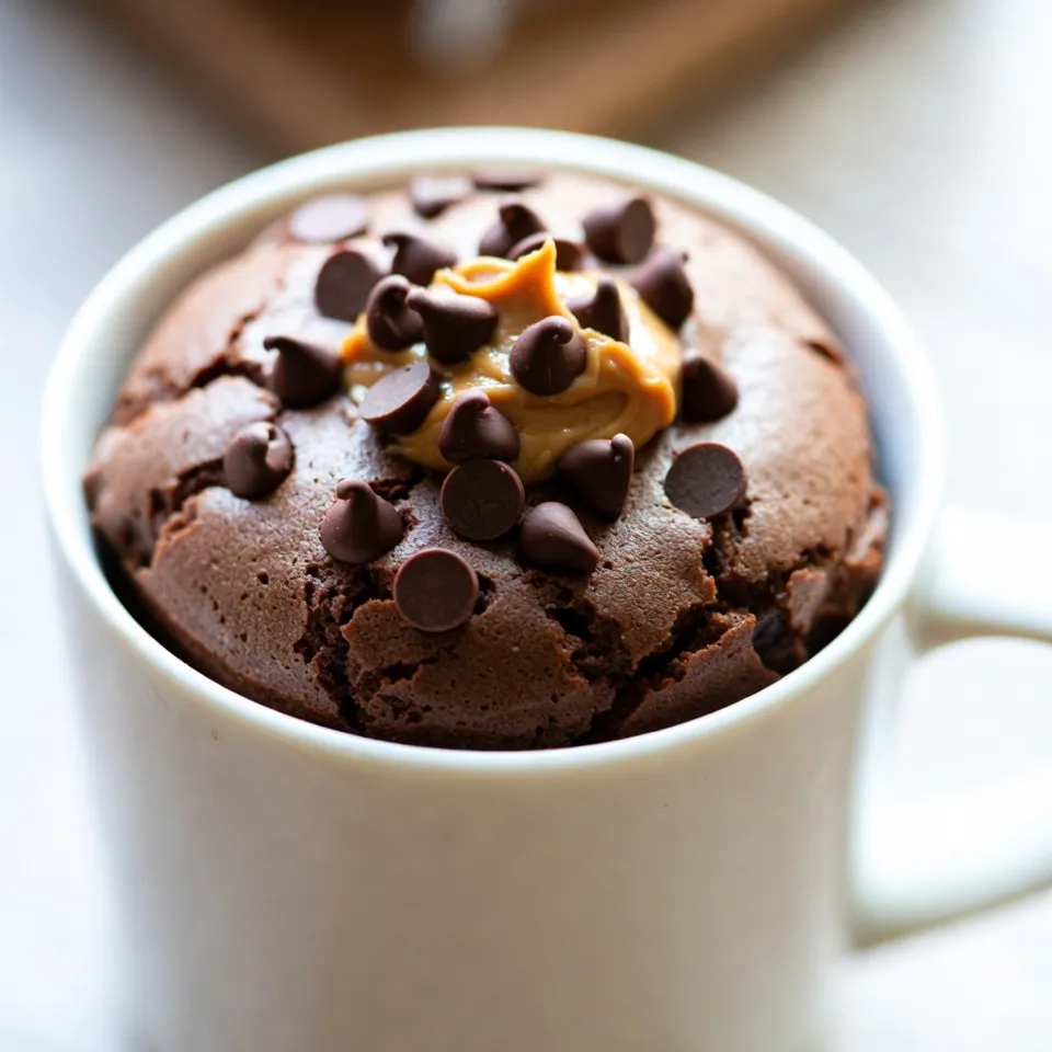 To make a delightful chocolate peanut butter mug cake, gather these simple items: - 4 tablespoons all-purpose flour - 2 tablespoons unsweetened cocoa powder - 2 tablespoons granulated sugar - 1/8 teaspoon baking powder - 1/8 teaspoon fine sea salt - 3 tablespoons milk (dairy or any non-dairy alternative) - 2 tablespoons creamy or crunchy peanut butter - 1 tablespoon vegetable oil (or melted coconut oil) - 1/4 teaspoon pure vanilla extract - Optional: A handful of chocolate chips for garnishing If you have allergies, you can easily swap some ingredients: - For gluten-free, use a gluten-free flour blend. - Replace dairy milk with almond, soy, or oat milk. - Use sunflower seed butter instead of peanut butter for nut allergies. - Choose coconut oil or a plant-based oil to avoid allergens. Accurate measurements make a better cake. Here are my tips: - Use dry measuring cups for flour and cocoa powder. - Level off ingredients with a knife for precise amounts. - For liquids, use a liquid measuring cup with clear markings. - Spoon flour into the cup instead of scooping to avoid packing it down. With these ingredients and tips, you’ll create a mug cake that is rich, fluffy, and bursting with flavor! Enjoy the process and the sweet reward. {{ingredient_image_2}} Start by gathering your ingredients. You need a microwave-safe mug, about 8 ounces or bigger. In the mug, mix together: - 4 tablespoons all-purpose flour - 2 tablespoons unsweetened cocoa powder - 2 tablespoons granulated sugar - 1/8 teaspoon baking powder - 1/8 teaspoon fine sea salt Use a fork to blend them well. Make sure there are no lumps left. This helps the cake bake evenly. Next, it's time to add the wet ingredients. Pour in: - 3 tablespoons milk (dairy or any non-dairy alternative) - 2 tablespoons creamy or crunchy peanut butter - 1 tablespoon vegetable oil (or melted coconut oil) - 1/4 teaspoon pure vanilla extract Now, use the fork again. Stir until the batter is smooth and creamy. Scrape the sides and bottom to mix it all in. If you want, add a handful of chocolate chips for extra flavor. Place your mug in the microwave. Cook it on high for about 1 minute and 30 seconds. Microwaves vary, so start checking at 1 minute. If it looks like it’s rising too much, stop it. You don’t want it to overflow. If it looks too wet, cook for a few more seconds. When done, let it cool for 1 minute before eating. Enjoy your tasty treat! To get the best texture in your mug cake, follow a few simple steps. First, mix your dry ingredients well. This helps avoid lumps. When you add wet ingredients, stir until the batter is smooth. A smooth batter gives a nice rise in the microwave. Don’t overmix, though. Just blend until you don’t see any dry spots. This keeps the cake light and fluffy. Microwave wattage can change how your mug cake cooks. Here’s a quick guide: - 700 watts: Cook for 1 minute and 30 seconds. - 900 watts: Cook for 1 minute and 10 seconds. - 1100 watts or more: Cook for 1 minute. Always check your cake early. If it looks wet or gooey, give it more time in 10-second bursts. This keeps your cake from getting rubbery. Want to take your mug cake to the next level? Here are some tasty ideas: - Add chocolate chips: Fold in chocolate chips for a rich flavor. - Top with peanut butter: A scoop of peanut butter on top makes it creamy. - Drizzle chocolate sauce: This adds sweetness and makes it look fancy. - Sprinkle sea salt: A pinch of sea salt balances the sweetness perfectly. These little changes can make your mug cake even more fun and delicious! Pro Tips Use Room Temperature Ingredients: Starting with room temperature ingredients helps to create a smoother batter, resulting in a lighter and fluffier mug cake. Watch the Cooking Time: Every microwave is different. Start checking at 1 minute to prevent overcooking, which can lead to a rubbery texture. Experiment with Flavors: Feel free to add a pinch of cinnamon or a splash of coffee for an extra flavor dimension. You can also substitute the peanut butter with almond or cashew butter! Choose the Right Mug: Ensure you use a microwave-safe mug that is large enough to allow the cake to rise without overflowing. {{image_4}} You can make a gluten-free version of this cake easily. Just swap the all-purpose flour for almond flour or coconut flour. Both options work well. If you use coconut flour, cut the amount to about 2 tablespoons. Coconut flour absorbs more liquid. Add a touch more milk to keep the batter smooth. This way, you still enjoy that rich chocolate and peanut butter flavor without the gluten. To make this cake vegan, replace the milk with a plant-based milk. Almond, soy, or oat milk are all great choices. Use a vegan butter or coconut oil instead of regular vegetable oil. For the egg, this recipe does not need it. The mixture is moist enough without it. You still get a fluffy and tasty mug cake that everyone can enjoy. Want to spice things up? Add a pinch of nutmeg or cinnamon to the dry mix. Nutmeg gives a warm, cozy flavor. Cinnamon adds a sweet and spicy kick. Both pair well with chocolate and peanut butter. You can even try adding a sprinkle of pumpkin spice in the fall. This small change can make your mug cake fit any season. To store leftover mug cake, let it cool completely first. Then, cover it with plastic wrap or place it in an airtight container. I recommend keeping it in the fridge. It can last for up to two days. If you want to save it longer, consider freezing it. Just make sure to wrap it tightly to prevent freezer burn. When it’s time to enjoy your leftover cake, you can reheat it in the microwave. Start with 10 to 15 seconds on high. Check if it’s warm enough. If it needs more time, heat in short bursts. Avoid overheating, as this can dry it out. You can also add a splash of milk before reheating for extra moisture. If you want to make the mug cake ahead of time, prepare the dry ingredients first. Store them in a jar or container. When you're ready to bake, just add the wet ingredients. This saves time and makes it easy to whip up a tasty treat. You can also mix everything in a mug and cover it. Just store it in the fridge and cook when you’re ready. Yes, you can double the recipe. Use a larger mug for the batter. Mix all the ingredients as before, but be careful while cooking. You may need to increase the cooking time to around 2 minutes. Keep an eye on it to avoid overflow. If you don’t have cocoa powder, use carob powder instead. It has a similar taste but is sweeter. You can also skip it for a peanut butter mug cake. Your cake will taste more like peanut butter and less like chocolate, but it will still be yummy. To make it healthier, reduce the sugar to one tablespoon. You can use a sugar substitute like stevia. Swap all-purpose flour for whole wheat flour or almond flour. You can also add mashed banana or applesauce for moisture and sweetness. Eating a mug cake daily is okay if you balance it with other foods. It’s a quick treat, but watch your portion sizes. For more variety, try different flavors or healthier ingredients. Enjoy it in moderation to keep your diet balanced. You learned how to make a delicious mug cake. We covered all the key ingredients, including substitutes for allergens. I shared tips for mixing, cooking, and creating a great texture. You now have fun variations to try and storage tips for leftovers. In closing, making a mug cake is easy and fun. Experiment with flavors and enjoy your treats!