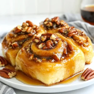 To make delicious Maple Pecan Sticky Buns, you need some key ingredients. Here’s what you will use: - 2 cups all-purpose flour - 1/4 cup granulated sugar - 1/2 teaspoon salt - 1 packet (2 1/4 tsp) instant yeast - 1/2 cup warm milk (about 110°F) - 1/4 cup unsalted butter, melted - 1 large egg - 1 teaspoon vanilla extract - 1/2 cup brown sugar, packed - 1/2 cup chopped pecans - 1/4 cup maple syrup - 1/2 teaspoon ground cinnamon - 1/4 teaspoon nutmeg - 1/4 cup raisins (optional for added sweetness) These ingredients come together to create a sweet and sticky treat. The flour and sugar form the base, while the yeast helps the dough rise. Milk adds moisture, and butter gives it richness. The egg and vanilla enhance the flavor. The brown sugar and maple syrup provide that lovely sweetness we crave. Pecans add a nice crunch, and spices like cinnamon and nutmeg bring warmth. If you like, toss in some raisins for extra texture. Make sure you use fresh ingredients. This ensures your sticky buns turn out fluffy and flavorful. Enjoy gathering these items; each one plays an important role in your baking adventure! {{ingredient_image_2}} - Combine dry ingredients: In a large bowl, mix 2 cups of flour, 1/4 cup of sugar, 1/2 teaspoon of salt, and 1 packet of instant yeast. Make sure to blend them well. - Mix wet ingredients: In another bowl, whisk together 1/2 cup of warm milk, 1/4 cup of melted unsalted butter, 1 large egg, and 1 teaspoon of vanilla extract. This will create a smooth mixture. - Knead the dough: Pour the wet mix into the dry ingredients. Stir until they blend. Now, knead the dough on a floured surface for about 5-7 minutes until it is soft and elastic. - Transfer to a greased bowl: Place the kneaded dough into a greased bowl. This helps it not to stick. - Cover and find a warm spot: Cover the bowl with a clean kitchen towel. Place it in a warm area. Let it rise until it doubles in size, which takes about 1 hour. - Roll out the dough: Once the dough has risen, punch it down gently. Roll it out on a floured surface into a rectangle about 12x8 inches. - Prepare the filling mixture: In a small bowl, mix 1/2 cup of brown sugar, 1/2 cup of chopped pecans, 1/2 teaspoon of ground cinnamon, and 1/4 teaspoon of nutmeg. Add raisins if you like extra sweetness. - Spread filling and roll the dough: Evenly spread the filling over the dough, leaving a small edge. Roll it tightly from the long side to form a log. - Slice the rolled dough: Cut the log into 12 equal pieces. Each piece should be about 1 inch thick. - Arrange in baking dish: Place the slices cut side up in a greased baking dish. Make sure they are spaced evenly. - Prepare the maple mixture: In a saucepan, heat 1/4 cup of maple syrup and any leftover melted butter. Stir until it thickens slightly. - Preheat oven and let rise again: Preheat your oven to 350°F (175°C). Let the buns rise for about 30 more minutes while the oven heats. - Bake and cool: Bake the buns for 25-30 minutes until golden brown. Allow them to cool for a few minutes before flipping them onto a plate. Enjoy the sweet aroma! To get a soft dough, use warm milk. It helps the yeast wake up. Knead the dough well for 5-7 minutes. This builds the gluten and adds strength. A good dough should feel smooth and elastic. If it sticks to your hands, add a bit more flour. You can add extras to boost flavor. Consider adding chocolate chips or dried cranberries. These give a nice twist to the classic taste. You can also adjust the sweetness. If you prefer less sugar, cut back on the brown sugar or maple syrup. Serve the sticky buns warm for the best taste. You can drizzle extra maple syrup on top for added sweetness. Garnishing with whole pecans makes them look great too. They are perfect for brunch or dessert. Enjoy them with a cup of coffee or tea for a cozy treat! Pro Tips Use Fresh Ingredients: Ensure your yeast is fresh for the best rise. Check the expiration date on the packet to guarantee optimal results. Temperature Matters: Make sure the milk is warm but not hot when mixing with the yeast, as excessive heat can kill the yeast and prevent the dough from rising. Let Them Rise: Don’t rush the rising time. Allowing the dough to double in size is crucial for achieving that fluffy, airy texture in your sticky buns. Perfect Serving: Serve the sticky buns warm for the best flavor and texture. Drizzling additional maple syrup just before serving will enhance their sweetness. {{image_4}} You can change the nuts in this recipe. If you don't have pecans, try walnuts or almonds. Both give a nice crunch. Walnuts add a rich taste, while almonds bring a sweet touch. Just chop them up and use the same amount as pecans. You will still get that lovely nutty flavor. Add a twist by mixing in chocolate chips or cranberries. Chocolate chips offer a sweet, rich flavor that blends well with the maple. You can use dark or milk chocolate based on your taste. If you prefer a fruity note, cranberries add tanginess. Toss in about half a cup of either for a fun surprise. Want a vegan version? It's easy! Replace the egg with a flax egg. Mix one tablespoon of flaxseed meal with three tablespoons of water. Let it sit until thick. Use almond or oat milk in place of regular milk. Coconut oil can replace butter. These swaps keep the sticky buns delicious and plant-based. To keep your Maple Pecan Sticky Buns fresh, place them in an airtight container. You can store them in the refrigerator for up to five days. This helps to maintain their softness and flavor. If you want to freeze them, wrap each bun tightly in plastic wrap. Then, place them in a freezer-safe bag. They can last in the freezer for up to three months. When you're ready to eat, just thaw them in the fridge overnight. To enjoy your sticky buns warm again, use the oven. Preheat it to 350°F (175°C). Place the buns in a baking dish, cover with foil, and heat for about 10 minutes. This warms them without drying them out. You can also use the microwave. Place a bun on a microwave-safe plate. Add a damp paper towel on top. Heat for 15-20 seconds. Check if it's warm enough. If not, heat in short bursts until warm. Yes, you can make the dough the night before. After you knead it, cover it and put it in the fridge. This slows down the yeast. In the morning, take it out and let it rise. It should take about an hour to double in size. The buns are done when they turn golden brown. You can also check the center with a toothpick. If it comes out clean, they are ready. The tops should feel firm but soft when you touch them. If your dough does not rise, the yeast might be old. Check the expiration date on the packet. You can also try placing the dough in a warm spot. If it still doesn't rise, you may need to start over with fresh yeast. Yes, you can use instant yeast instead of active yeast. It works faster and does not need to be dissolved first. Just mix it with your dry ingredients. You can skip the proofing step, saving you some time. We covered the key ingredients and steps to make delicious sticky buns. You learned how to prepare the dough, shape it, and bake it perfectly. I shared tips for the best texture and flavor, along with variations for personalization. Remember, practice makes perfect when baking. With these methods, you’ll create treats everyone loves. Enjoy baking and sharing your sticky buns with friends and family!