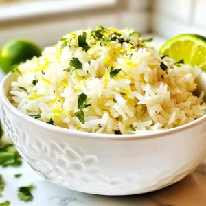 - 1 cup jasmine rice - 1 cup coconut milk - 1 cup water - 1 tablespoon fresh lime zest - 2 tablespoons fresh lime juice - 1 teaspoon granulated sugar - 1/2 teaspoon sea salt - Fresh cilantro, chopped (for garnish) - Lime wedges (for serving) You can swap jasmine rice with other rice types, like basmati or long-grain. Canned coconut milk works well, but fresh coconut milk gives richer flavor. If you don’t have lime, try lemon zest and juice instead. These swaps can help you create the dish with what you have on hand. Remember, each change can alter the flavor slightly, so adjust to your taste. {{ingredient_image_2}} - Rinsing the rice: Start by rinsing 1 cup of jasmine rice. Use a fine-mesh strainer and run cold water over it. Keep rinsing until the water runs clear. This step is key. It removes extra starch and helps the rice stay fluffy. - Combining ingredients in the saucepan: Next, grab a medium saucepan. Add the rinsed rice. Pour in 1 cup of coconut milk and 1 cup of water. Add 1 tablespoon of fresh lime zest, 1 teaspoon of sugar, and 1/2 teaspoon of sea salt. Stir everything well to mix the ingredients. - Boiling the mixture: Place the saucepan on medium heat. Watch closely as the mixture heats up. You want it to come to a gentle boil. Be careful not to let it boil over. - Simmering tips for perfect rice: Once the mixture boils, lower the heat to a simmer. Cover the saucepan tightly with a lid. Let it cook for about 15 to 18 minutes. Do not lift the lid. This keeps the steam in, which is vital for cooking the rice perfectly. - Letting the rice rest: After cooking, take the saucepan off the heat but leave it covered. Let it sit for an extra 5 minutes. This step helps the rice absorb any remaining moisture. - Fluffing and adding lime flavor: Carefully remove the lid. Use a fork to fluff the rice gently. Drizzle 2 tablespoons of fresh lime juice over the rice. Mix lightly to spread the lime flavor all around. Taste the rice and adjust if you want more lime or salt. - Avoiding gummy rice: Rinsing the jasmine rice is key. You want to wash away the excess starch. Use cold water until it runs clear. This method helps keep your rice fluffy. - Proper simmering techniques: When the mixture comes to a boil, reduce the heat to low. Cover the pan tightly to trap steam. Avoid lifting the lid while it cooks. This ensures even cooking and soft rice. - Adjusting lime intensity: If you want a stronger lime flavor, add more lime juice. Start with a teaspoon at a time. Taste as you go to find your perfect balance. - Additional seasoning options: You can add spices like garlic or ginger. Fresh herbs like cilantro also boost the flavor. A pinch of chili powder can add heat if you like spice. - Presentation ideas: Serve the rice in a nice bowl. Garnish it with chopped cilantro and lime wedges. This adds a fresh look and makes it inviting. - Pairing recommendations with main dishes: Coconut lime rice goes well with grilled chicken or fish. It also pairs nicely with spicy dishes. Try it alongside curries for a great match. Pro Tips Rinse for Fluffiness: Thoroughly rinsing the rice before cooking removes excess starch, resulting in a fluffier texture. Measure Liquid Precisely: Ensure the coconut milk and water are measured accurately for the perfect rice consistency—too much liquid can lead to mushy rice. Keep the Lid On: Avoid lifting the lid while the rice is simmering; this keeps the steam trapped, ensuring even cooking and preventing dryness. Customize Citrus Flavor: Adjust the amount of lime juice to your taste; adding a bit more can enhance the freshness and brightness of the dish. {{image_4}} You can easily enhance coconut lime rice with fun add-ins. Adding vegetables is a great choice. Peas and bell peppers add color and nutrients. Simply stir them in during the last few minutes of cooking. You can also explore spices for extra flavor. Fresh ginger and minced garlic work wonderfully. They bring warmth and depth to the dish. Cook them briefly in the saucepan before adding rice for the best results. If you want vegan options, this recipe is already friendly. Coconut milk is dairy-free, making it a perfect choice. You can enjoy this dish guilt-free while still keeping it tasty. For gluten-free needs, you are in luck! Jasmine rice is gluten-free. This means you can serve it to anyone avoiding gluten. Just check your broth or stock if you use any. Try a Thai twist on your coconut lime rice. Add a splash of fish sauce or soy sauce. This adds umami and depth, creating a mouthwatering dish. For a Caribbean flavor, consider adding black beans or pineapple. These ingredients bring a tropical vibe. They pair perfectly with the coconut and lime for a fun twist. Enjoy exploring these variations for your meals! To keep your coconut lime rice fresh, follow these tips: - Refrigeration: Allow the rice to cool completely. Store it in an airtight container. It will last up to 4 days in the fridge. - Freezing: If you want to freeze it, place the cooled rice in freezer-safe bags. Squeeze out excess air and seal them tightly. The rice can stay frozen for up to 3 months. When it's time to enjoy your coconut lime rice again, you have a couple of options: - Microwave: Put the rice in a bowl. Add a splash of water to keep it moist. Cover it with a damp paper towel. Heat in 30-second bursts, stirring in between, until warm. - Stove: Place the rice in a pan with a little water or coconut milk. Heat over low heat. Stir often to keep it from sticking. This method helps retain the rice's lovely texture and flavor. Using these storage and reheating methods keeps your coconut lime rice delightful and ready to enjoy! Coconut lime rice lasts about three to four days in the fridge. Store it in an airtight container. This keeps it fresh and prevents it from drying out. Yes, you can use brown rice. However, it will need more liquid and a longer cooking time. Brown rice takes about 40-45 minutes to cook. Adjust your coconut milk and water ratios accordingly to keep it creamy. Coconut lime rice pairs well with many dishes. Here are some great options: - Grilled chicken or shrimp - Fish tacos - Stir-fried vegetables - Curry dishes - Tofu for a vegan option Yes, you can make coconut lime rice ahead of time. Cook it and let it cool, then store it in the fridge. Just reheat it before serving. You may need to add a splash of water to avoid dryness. Coconut lime rice offers several benefits: - Jasmine rice provides energy through carbohydrates - Coconut milk adds healthy fats - Lime juice boosts vitamin C intake - Fresh cilantro adds antioxidants and flavor This dish is tasty and provides a balance of nutrients! In this blog post, we explored the key ingredients for coconut lime rice, step-by-step cooking instructions, and useful tips. I shared ingredient substitutions and variations, making the dish adaptable to your taste. Lastly, we covered storage methods to keep your rice fresh and safe. Use these simple steps and tricks to create a tasty dish. Enjoy experimenting with flavors and serving it with your favorite meals! Your journey in cooking coconut lime rice can be fun and rewarding.