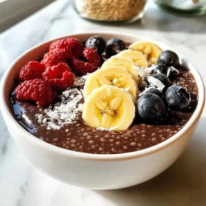 - Chia seeds: 1/2 cup - Almond milk: 2 1/2 cups (or any plant-based milk of choice) - Maple syrup: 1/4 cup (or agave syrup) - Unsweetened cocoa powder: 1/4 cup - Pure vanilla extract: 1 teaspoon - Fine sea salt: a pinch - Optional toppings: Fresh berries, sliced bananas, chopped nuts, unsweetened coconut flakes Gathering the right ingredients is key to a perfect vegan chocolate chia pudding. Start with chia seeds. They are tiny but mighty. These seeds soak up liquid and create a creamy texture. You will need half a cup. Next, grab two and a half cups of almond milk. You can use any plant-based milk. This choice helps make the pudding rich and smooth. Maple syrup adds sweetness. You can also use agave syrup if preferred. A quarter cup will do. For that deep chocolate flavor, use a quarter cup of unsweetened cocoa powder. Pure chocolate is the star. One teaspoon of pure vanilla extract gives this pudding a lovely aroma. Lastly, a pinch of fine sea salt enhances all the flavors. Feel free to add toppings! Fresh berries, sliced bananas, chopped nuts, or unsweetened coconut flakes add extra texture. Enjoy mixing and matching! {{ingredient_image_2}} 1. Combine almond milk, maple syrup, cocoa powder, vanilla extract, and sea salt. In a large bowl, add 2 1/2 cups of almond milk, 1/4 cup of maple syrup, 1/4 cup of unsweetened cocoa powder, 1 teaspoon of pure vanilla extract, and a pinch of fine sea salt. This mix creates a sweet and rich base. 2. Whisk until smooth and free of lumps. Use a whisk to mix the ingredients. Stir until the cocoa powder blends in completely. You want a smooth and creamy liquid. 3. Gradually add chia seeds while whisking. Slowly sprinkle in 1/2 cup of chia seeds. Keep whisking as you add them. This helps spread the seeds evenly. It also stops them from clumping together. 4. Cover and refrigerate for at least 4 hours or overnight. Cover the bowl with a lid or plastic wrap. Place it in the fridge. Let the chia seeds soak up the liquid. This step is key for a pudding-like texture. 5. Stir before serving and portion into cups or bowls. When you’re ready to enjoy, take the bowl out of the fridge. Stir the pudding well to mix it up. Then, scoop it into cups or bowls. This simple process gives you a delicious vegan chocolate chia pudding. Don't forget to add your favorite toppings! To get the perfect texture, whisking is key. Mix the almond milk, maple syrup, cocoa powder, vanilla, and salt well. This step keeps the cocoa smooth. If you skip this, you may end up with lumps. Next, add chia seeds slowly while you whisk. This helps them spread out evenly. If you dump them all at once, they clump up. Chilling time is important too. Aim for at least 4 hours. Overnight works even better. This gives the chia seeds time to soak up the liquid. The longer they sit, the creamier the pudding becomes. For a beautiful presentation, use clear dessert glasses. Start with a layer of pudding. Then, add your toppings like fresh berries or sliced bananas. This creates a lovely look. You can see the rich chocolate and vibrant fruits. Try different toppings for added flavor. Chopped nuts add crunch. Unsweetened coconut flakes give a tropical twist. You can mix and match to find your favorite combo. A mint leaf on top adds a fresh touch too. Pro Tips Storage Tip: Keep the chia pudding stored in an airtight container in the refrigerator for up to 5 days for optimal freshness. Sweetness Adjustment: Feel free to adjust the sweetness by adding more or less maple syrup according to your taste preference. Flavor Variations: Experiment with different flavorings such as almond extract or a dash of espresso powder for a unique twist on the classic recipe. Serving Suggestion: For a delightful contrast in texture, serve the pudding with crunchy granola or toasted nuts on top. {{image_4}} You can change the taste of your chocolate chia pudding easily. Try adding different flavor extracts. Almond extract gives a nutty touch. Mint extract adds a refreshing twist. Both can really change the dessert. If you want a different flavor, consider using carob powder instead of cocoa. Carob has a sweet, earthy taste. It also has less caffeine, making it a great choice for kids or those avoiding caffeine. Toppings can make your pudding even more fun. For a healthy twist, add seeds like pumpkin or sunflower. You can also sprinkle dark chocolate shavings on top. They add a rich taste and look great. Seasonal fruits are a perfect way to add fresh flavor. In summer, use berries like strawberries or blueberries. In fall, sliced bananas or apples work well. These toppings not only taste amazing but also make your dish colorful and appealing. To keep your vegan chocolate chia pudding fresh, place it in an airtight container. Make sure the lid fits tightly. Store it in the fridge for the best taste. It will stay good for up to five days. If you notice any change in smell or texture, it's best to toss it. You can use leftover pudding in different ways. Blend it into smoothies for added creaminess. It works well as a topping for oatmeal or pancakes. You can even mix it into yogurt for a tasty snack. The options are endless, so get creative! Chia seeds are small but powerful. They pack a lot of nutrition. Here are some key benefits: - High in Fiber: They help keep you full and aid digestion. - Rich in Omega-3s: Good for your heart and brain health. - Protein Source: They provide plant-based protein, which is great for vegans. - Antioxidants: They help fight free radicals in your body. Chia seeds also absorb liquid and swell, which helps create a creamy texture in your pudding. Yes, you can! Here are some alternatives: - Agave Syrup: It has a mild flavor and dissolves easily. - Coconut Sugar: This adds a caramel-like taste. - Stevia: If you want it sweeter without calories, this is a good choice. Each sweetener can change the flavor a bit. Try them out to find your favorite! Your vegan chocolate chia pudding will stay fresh for about 5 days in the fridge. Here are some tips to keep it fresh: - Use an airtight container: This prevents the pudding from absorbing smells. - Stir before serving: This keeps the texture smooth after storage. Enjoy your pudding within the week for the best taste! This recipe gives you a simple way to make chia seed pudding. You learned how to combine key ingredients, like almond milk and cocoa powder, for a creamy treat. Chilling is key for the best texture, so be patient. You can get creative with toppings to make it unique. Keep leftovers in the fridge and reuse them in smoothies. Enjoy your tasty pudding, packed with healthy chia seeds!