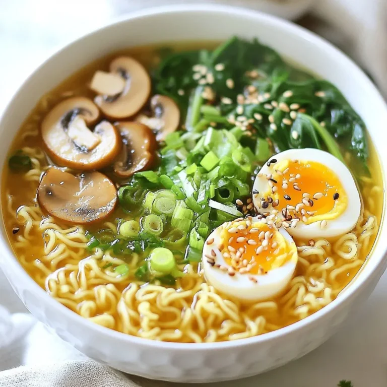 - 2 packs of instant ramen noodles (discard the flavor packets) - 4 cups vegetable broth - 4 cloves garlic, minced - 2 tablespoons sesame oil - 1 tablespoon chili paste (adjust to your preferred spice level) - 1 tablespoon soy sauce - 1 teaspoon freshly grated ginger - 1 cup sliced shiitake mushrooms - 1 cup fresh baby spinach - 2 green onions, finely chopped - 1 tablespoon sesame seeds for garnish These ingredients come together to create a bold and rich flavor. The garlic gives a strong taste, while the chili paste adds the heat. Vegetable broth serves as the base, keeping everything light yet flavorful. Shiitake mushrooms add a nice texture, and baby spinach brings freshness to the dish. - Soft-boiled eggs (for an added rich topping) - Extra chopped green onions - Drizzle of sesame oil Toppings can elevate your ramen. A soft-boiled egg adds creaminess and richness. Extra green onions and sesame oil bring more flavor and visual appeal. Feel free to mix and match your favorite toppings to make it your own. - Use chicken broth instead of vegetable broth for a heartier taste. - Swap shiitake mushrooms for any mushrooms you prefer. - Replace sesame oil with olive oil if needed. - Use fresh ramen noodles instead of instant for a different texture. These substitutions can change the dish's flavor and texture. Experiment with what you have on hand or your favorite ingredients. The goal is to enjoy your bowl of spicy garlic ramen, so make it work for you! {{ingredient_image_2}} Start by heating sesame oil in a large pot over medium heat. Add minced garlic and stir for about one minute until it smells great. Next, mix in chili paste and grated ginger. Cook for 30 seconds to blend the flavors. Pour in the vegetable broth and raise the heat to boil. Once it boils, add sliced shiitake mushrooms. Lower the heat and let it simmer for five minutes. This helps the mushrooms soften and add flavor. While the broth simmers, boil water in a separate pot. Cook your instant ramen noodles according to the package instructions. After cooking, drain the noodles and set them aside. This step ensures they stay firm and don't get mushy. After simmering, stir in soy sauce and add fresh baby spinach to the broth. Let the spinach wilt for about two minutes, mixing well. Now, add the drained ramen noodles to the broth. Toss everything gently to coat the noodles with the spicy broth. Serve the spicy garlic ramen noodles in deep bowls. Top with chopped green onions and sesame seeds. For an extra treat, add a soft-boiled egg on top if you like. Enjoy this quick, flavorful meal! To get the right heat, start with one tablespoon of chili paste. Taste it after mixing. If you want more spice, add a bit more. You can also add fresh chili slices for extra kick. Layering flavors helps your dish shine. Remember, you can always add spice, but you can't take it out! Using homemade broth can enhance your ramen. If you have time, simmer vegetables and spices for an hour. This makes a rich base. Use leftover veggie scraps too. It’s a great way to cut waste and boost flavor. Just strain out the bits before adding noodles. Serving your ramen well makes a big difference. Use deep bowls for a cozy feel. Top with chopped green onions and sesame seeds for color. A drizzle of sesame oil adds shine and taste. For a luxurious touch, add a soft-boiled egg on top. This creates a beautiful dish that looks as good as it tastes! Pro Tips Adjusting the Spice Level: Feel free to modify the amount of chili paste based on your personal heat preference. Start with a small amount and gradually increase to find your ideal balance. Enhancing Umami Flavor: Consider adding a splash of fish sauce or a sprinkle of nutritional yeast to boost the umami profile of the broth, making it even more savory and delicious. Perfecting Soft-Boiled Eggs: For perfectly soft-boiled eggs, cook them for 6-7 minutes in boiling water, then transfer them to an ice bath for a few minutes to stop the cooking process. Creative Toppings: Experiment with additional toppings such as sliced radishes, bamboo shoots, or nori strips to add extra texture and flavor to your ramen bowls. {{image_4}} You can easily make spicy garlic ramen noodles vegan. Skip the soft-boiled eggs and use vegetable broth. Replace the shiitake mushrooms with your favorite veggies. Try adding bok choy or bell peppers for more flavor and crunch. You can even use tofu instead of eggs for a protein boost. Want to add more protein? Tofu works great here. Simply cube firm tofu and sauté it in sesame oil until golden. If you prefer chicken, cook diced chicken in the broth for about 10 minutes. This will give the dish a hearty, filling twist. Feel free to get creative with your veggies! You can use carrots, snap peas, or baby corn. Just remember to add them when the broth simmers. This way, they stay crisp and colorful. Mixing in a variety of vegetables not only adds taste but also makes the dish look vibrant. To keep your spicy garlic ramen fresh, store leftovers in an airtight container. Make sure to separate the noodles from the broth. This helps prevent the noodles from soaking up too much liquid. Place the noodles in one container and the broth in another. Store them in the fridge for up to three days. When you're ready to enjoy leftovers, heat the broth in a pot over medium heat. Once it’s hot, add the noodles. Stir gently and let them warm up for a few minutes. If needed, add a splash of water or broth to loosen the noodles. This keeps them from becoming too sticky. You can freeze your ramen for later. However, it’s best to freeze only the broth. The noodles may become mushy when thawed. Allow the broth to cool before pouring it into freezer-safe containers. Label the containers with the date and freeze for up to three months. When you’re ready to eat, thaw the broth overnight in the fridge before reheating. Yes, you can use fresh ramen noodles. Fresh noodles cook quickly and add a lovely texture. Just adjust the cooking time. They usually need about 2-3 minutes in boiling water. Drain them and add them to the broth like instant noodles. To tone down the heat, use less chili paste. You can also add more broth or a splash of coconut milk. Adding a teaspoon of sugar can balance the heat. Some people enjoy adding a dollop of sour cream or yogurt to cool it down. To enhance the broth, try adding more aromatics like onion or carrots. You can also include a splash of mirin or rice wine for depth. Using homemade vegetable broth can elevate the flavor too. Simmering the broth longer allows the flavors to develop nicely. You’ve now learned how to make spicy garlic ramen from scratch. We covered the main ingredients, cooking steps, and safe storage methods. Remember, you can always customize your ramen with toppings and spices. Try different proteins or veggies to make it your own. This dish is easy to adapt and perfect for any meal. Now, grab your ingredients and start cooking a bowl of delicious homemade ramen. Enjoy your culinary adventure and share it with friends!