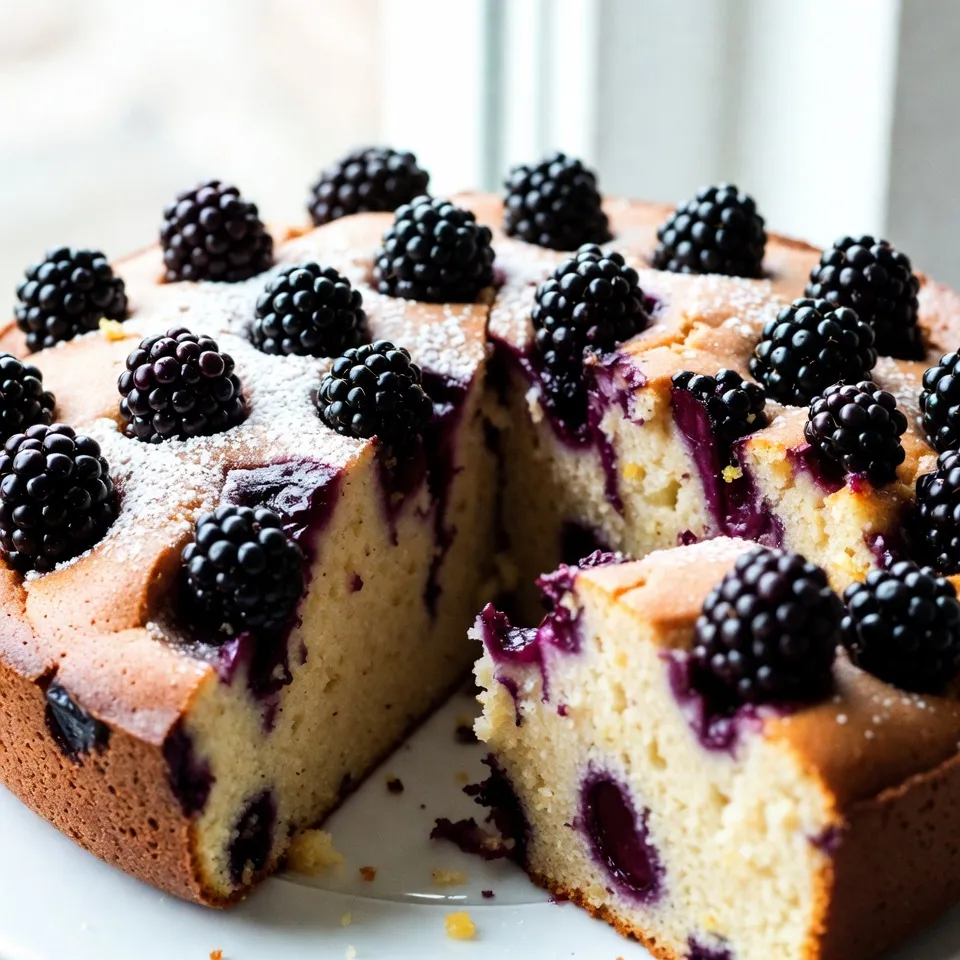 - 1 ½ cups all-purpose flour - 1 teaspoon baking powder - ¼ teaspoon baking soda - ½ teaspoon salt - ½ cup unsalted butter, softened - 1 cup granulated sugar - 2 large eggs - 2 teaspoons pure vanilla extract - 1 tablespoon freshly grated lemon zest - ½ cup sour cream - 1 cup fresh blackberries (plus a few extra for garnish) - 1 tablespoon fresh lemon juice - 1 teaspoon powdered sugar (for dusting) To make the best blackberry lemon coffee cake, start with these key ingredients. The all-purpose flour gives the cake structure. Baking powder and baking soda help it rise. Salt enhances the sweet flavors. Unsalted butter keeps the taste smooth and rich. Granulated sugar adds sweetness and moisture. The eggs bind the cake, giving it a fluffy texture. Vanilla extract and lemon zest add bright flavors. Sour cream keeps it moist and gives a slight tang. Fresh blackberries bring bursts of juicy goodness, while lemon juice gives a zesty kick. Finally, powdered sugar adds a lovely finish. Gather these ingredients to ensure a perfect bake. Each plays a vital role in creating a delicious treat. Prepare to impress your family and friends with this delightful cake! {{ingredient_image_2}} 1. Preheat the oven and prepare the cake pan: Start by preheating your oven to 350°F (175°C). This step is key for even baking. Next, take a 9-inch round cake pan. Grease it with butter or oil. Lightly dust it with flour to stop the cake from sticking. 2. Mixing dry ingredients: In a medium bowl, whisk together 1 ½ cups of all-purpose flour, 1 teaspoon of baking powder, ¼ teaspoon of baking soda, and ½ teaspoon of salt. This mix will help the cake rise and taste great. 3. Creaming butter and sugar: In a large bowl, use an electric mixer. Beat ½ cup of softened unsalted butter with 1 cup of granulated sugar. Mix on medium speed for about 3-4 minutes. You want the mix to be light and fluffy. This step adds air to the batter. 4. Incorporating eggs and flavorings: Add 2 large eggs one at a time. Make sure each egg mixes in before adding the next. Then, add 2 teaspoons of pure vanilla extract and 1 tablespoon of freshly grated lemon zest. Mix until smooth. 5. Combining dry and wet ingredients: Gradually add the dry flour mixture to the wet mix. Alternate this with ½ cup of sour cream. Start and end with the flour mix. Stir gently until just combined. This keeps the batter light. 6. Folding in blackberries and transferring to the pan: Carefully fold in 1 cup of fresh blackberries and 1 tablespoon of fresh lemon juice. Be gentle to keep the berries intact. Pour the batter into the prepared pan. Use a spatula to smooth the top. Add a few extra blackberries on top for flair. 7. Baking time and checking for doneness: Place the pan in the center of your preheated oven. Bake for about 30-35 minutes. To check if it’s done, use a toothpick. Insert it in the center; it should come out clean or with a few crumbs. 8. Cooling the cake and final presentation: Once baked, let the cake cool in the pan for about 10 minutes. Carefully remove the cake and place it on a wire rack to cool completely. Before serving, dust the top with 1 teaspoon of powdered sugar for a lovely finish. - Ensuring proper ingredient temperature: Use room temperature butter and eggs. This helps create a fluffy cake. Cold ingredients can cause the batter to be dense and heavy. - Avoiding overmixing the batter: Mix until just combined. Overmixing can make the cake tough. It’s okay if some flour remains visible. - Tips for folding in blackberries without breakage: Gently fold the blackberries in the batter. Use a spatula and turn the bowl. This way, the berries stay whole and juicy. - Garnishing ideas with mint and blackberries: Place a few mint leaves on top. Add extra blackberries for color. This makes the cake look fresh and inviting. - Suggestions for serving styles: Serve slices on individual plates. Drizzle lemon glaze over each slice. This adds a nice touch and enhances the flavor. Pro Tips Choose Ripe Blackberries: Select blackberries that are plump and dark for the best flavor. Avoid berries that are soft or moldy for a fresher taste. Room Temperature Ingredients: Ensure your butter, eggs, and sour cream are at room temperature for easier mixing and a smoother batter texture. Don't Overmix: When combining the dry ingredients and the wet mixture, mix just until combined to keep your cake light and fluffy. Cool Before Serving: Let the cake cool completely before slicing to avoid a crumbly texture and to enhance the flavors. {{image_4}} You can make this cake even more fun by adding different flavors. Try mixing in nuts like walnuts or almonds for crunch. You could also sprinkle in spices like cinnamon or nutmeg for warmth. These small changes can bring new life to the cake. If you want to switch up the fruits, consider using other berries. Raspberries and blueberries work great in this recipe. They add a different taste and nice color. Just be gentle when folding them in, so they stay whole and juicy. If you need to make this cake gluten-free, you can swap the all-purpose flour for almond flour or gluten-free flour blends. This keeps it light and tasty. Just be sure to check the ratios since gluten-free flours can vary in absorbency. For those who avoid dairy, you can replace the butter with coconut oil or a dairy-free butter alternative. Use dairy-free yogurt or a plant-based sour cream in place of regular sour cream. These swaps work well without losing flavor. To keep your blackberry lemon coffee cake fresh, store it in an airtight container. If you keep it at room temperature, it will stay good for about three days. If you want to keep it longer, place it in the fridge. This will help it last up to a week. Make sure it's fully cooled before wrapping it up. For even better results, you can freeze the cake. Just slice it first and wrap each piece in plastic wrap. Then, place the slices in a freezer bag. This way, you can enjoy a slice anytime! If you have leftover cake, you might want to warm it up a bit. The best method is to use the microwave. Heat a slice for about 10 to 15 seconds. This will make it soft and delicious again. Another option is to reheat it in the oven. Preheat the oven to 350°F (175°C) and warm the cake for about 5 to 10 minutes. For serving, try adding a sprinkle of powdered sugar on top. You can also serve it with a dollop of whipped cream or a scoop of vanilla ice cream. If you have extra blackberries, toss them on the plate for a lovely touch. Enjoy your cake in style! - Can I use frozen blackberries instead of fresh? Yes, you can use frozen blackberries. They may release more juice during baking. This can make the cake a bit wetter. If you use frozen berries, do not thaw them. Add them straight from the freezer. - How can I make this recipe ahead of time? You can prepare the cake batter a day in advance. Store it in the fridge. Just remember to bring it to room temperature before baking. You can also bake the cake ahead. Let it cool, then wrap it tightly. Store it at room temperature for up to three days. - What is the best way to ensure the cake stays moist? To keep the cake moist, do not overmix the batter. Overmixing can lead to a dry cake. Adding sour cream also helps with moisture. You can also cover the cake with plastic wrap after it cools. This keeps the moisture in. - Can I use whole wheat flour instead of all-purpose flour? Yes, you can use whole wheat flour. However, it may change the texture slightly. The cake might be denser and less fluffy. You can mix half whole wheat and half all-purpose flour for a lighter result. - How do I know when the cake is done baking? To check if the cake is done, insert a toothpick into the center. If it comes out clean or with a few crumbs, the cake is ready. If it has wet batter on it, bake a few more minutes. Always check around the 30-minute mark. You now have a simple, tasty recipe for Blackberry Lemon Coffee Cake. We covered the key ingredients and gave step-by-step instructions to make it easy for you. I shared helpful tips to ensure your cake bakes perfectly, along with fun ways to present it. Remember, you can switch up the flavors and make it your own! Store any leftovers to enjoy later. With this guide, you're ready to impress your family and friends. Happy baking!