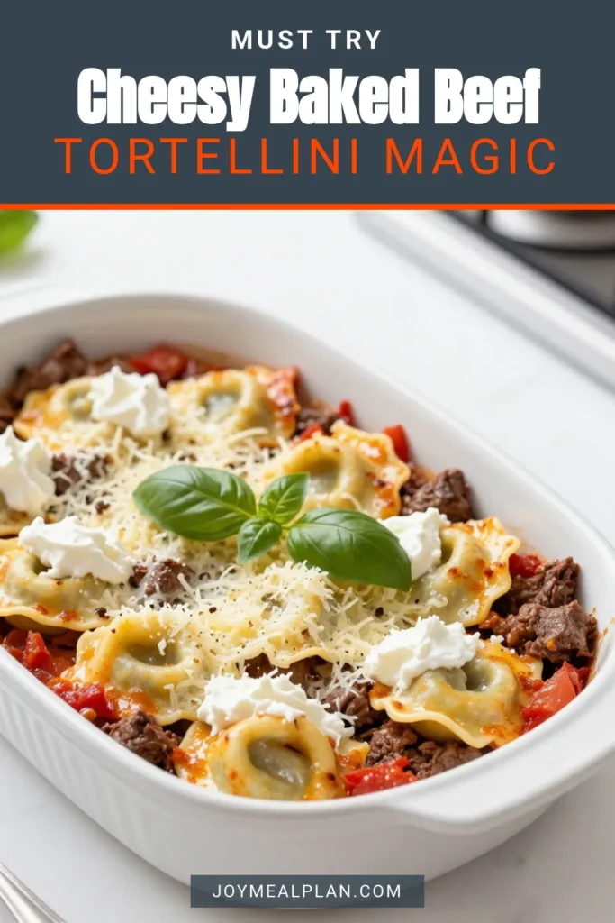 Indulge in this delicious baked beef tortellini recipe that combines cheesy goodness with hearty ground beef for a perfect family meal. This cheesy tortellini casserole is an easy tortellini bake that's sure to impress. With layers of savory beef and creamy ricotta, this baked pasta dish is a winner for dinner. Try this ground beef tortellini recipe today and make mealtime special! Save it for your next cooking adventure! #BakedBeefTortellini #TortelliniCasserole #EasyDinner #BakedPastaDish
