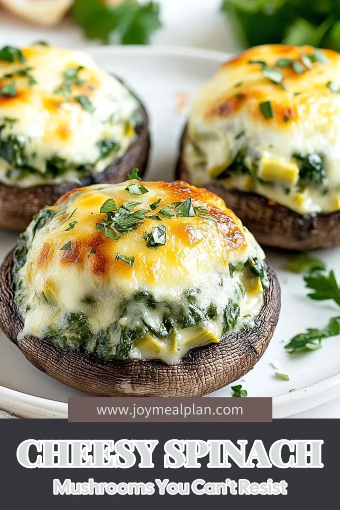 Discover this delicious stuffed mushrooms recipe featuring cheesy spinach artichoke mushrooms that are perfect for any occasion. These portobello mushroom appetizers are filled with a creamy blend of cream cheese, spinach, and artichoke, making them an irresistible baked spinach artichoke dip mushrooms treat. Impress your guests with this easy, flavorful dish. Save this recipe for your next gathering! #StuffedMushrooms #SpinachArtichoke #MushroomAppetizers #BakedMushrooms