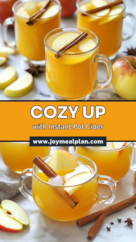 Warm up your chilly evenings with this delicious warm apple cider recipe! This easy apple cider recipe uses the Instant Pot to create a spiced apple cider that bursts with flavor. With just 10 apples, spices, and a hint of vanilla, you'll have homemade apple cider in no time. Perfect for gatherings or cozy nights in. Try this Instant Pot cider today and savor every sip. Save for later! #AppleCiderRecipe #InstantPotCider #SpicedAppleCider #HomemadeCider