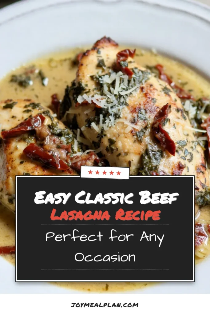 Indulge in this Creamy Sun-Dried Tomato Chicken recipe, perfect for an easy chicken dinner! This flavorful dish combines succulent chicken breasts with sun-dried tomatoes, spinach, and a rich cream sauce, all topped off with Parmesan. In just 25 minutes, you'll have a delicious, gourmet meal everyone will love. Don't miss out on this creamy chicken with spinach masterpiece. Save this recipe for your next dinner! #CreamyChicken #EasyDinner #ChickenRecipes #ParmesanChicken