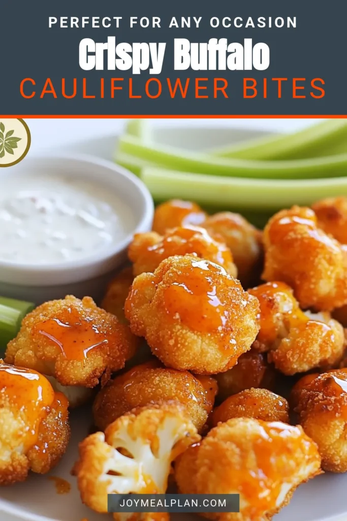 Discover the ultimate recipe for Buffalo Cauliflower Bites, perfect for game day or as a delicious vegan snack! These baked cauliflower appetizers are a tasty alternative to traditional buffalo wings, delivering a spicy kick in every bite. Enjoy this easy spicy cauliflower recipe with fresh celery and ranch dressing for an irresistible treat. Click to save this cauliflower snacks recipe and impress your friends! #BuffaloCauliflowerBites #VeganBuffaloWings #CauliflowerSnacks #SpicyCauliflowerRecipe