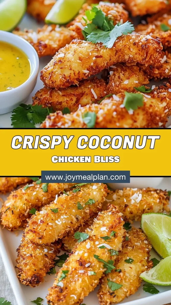 Indulge in these crispy coconut chicken strips, a delightful twist on traditional fried chicken strips. This coconut chicken recipe is easy to follow, showing you how to make coconut chicken that’s perfectly crunchy on the outside and tender inside. Coated with coconut and panko, these strips are great with a honey-lime dipping sauce. Pin this recipe now for a delicious meal! #CrispyCoconutChickenStrips #CoconutChickenRecipe #FriedChickenStrips #CoconutPankoChicken