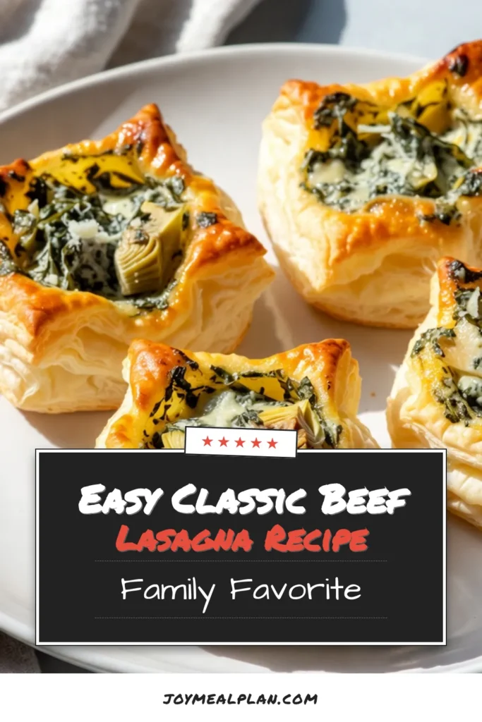 Indulge in these delicious Spinach Artichoke Dip Bites that make the perfect Puff Pastry Appetizers for any gathering. This Easy Spinach Artichoke Recipe combines creamy spinach artichoke dip with flaky pastry, creating irresistible Party Snack Bites that will impress your guests. Ready in just 35 minutes, these flavorful treats are a must-try! Click to discover the recipe now! #SpinachArtichokeDipBites #PuffPastryAppetizers #EasySpinachArtichokeRecipe #PartySnackBites
