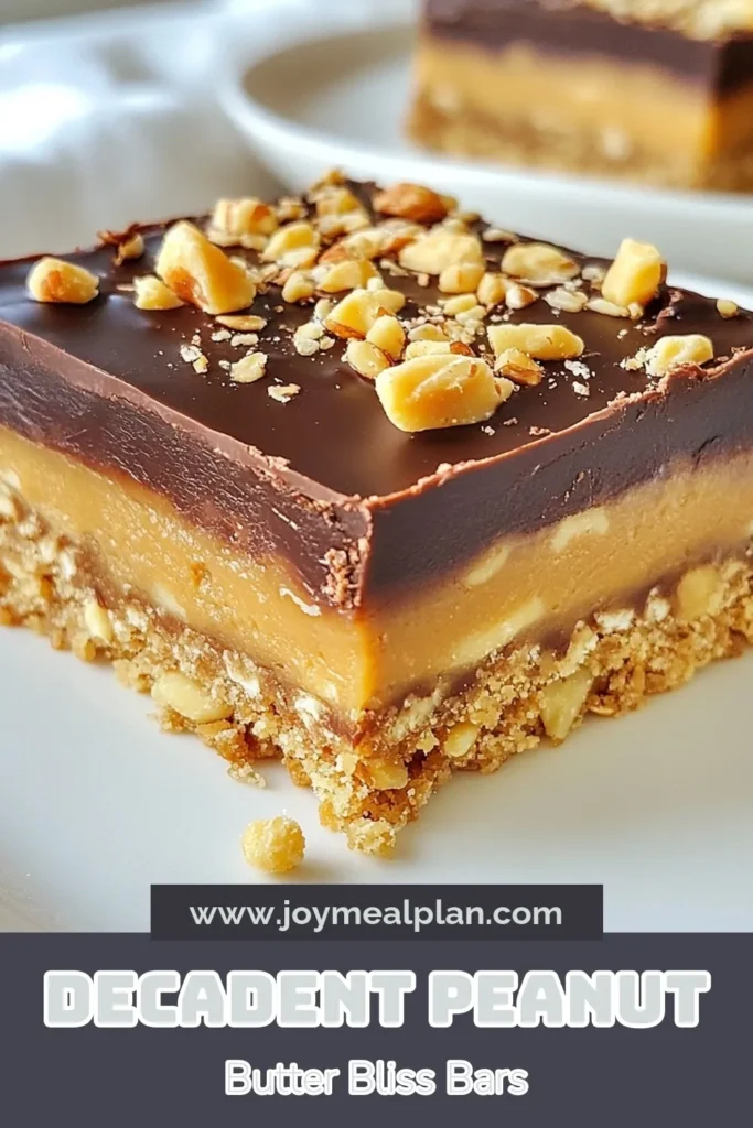 Indulge in these No-Bake Peanut Butter Bars, also known as Peanut Butter Bliss Bars! This easy oat bars recipe combines creamy peanut butter, rolled oats, and a drizzle of melted chocolate for a deliciously healthy snack. Perfect for satisfying your sweet tooth with these chocolate peanut butter treats, these no-bake peanut butter desserts are a must-try. Save the recipe now for a guilt-free treat! #PeanutButterBars #HealthySnacks #NoBakeDessert #EasyRecipes