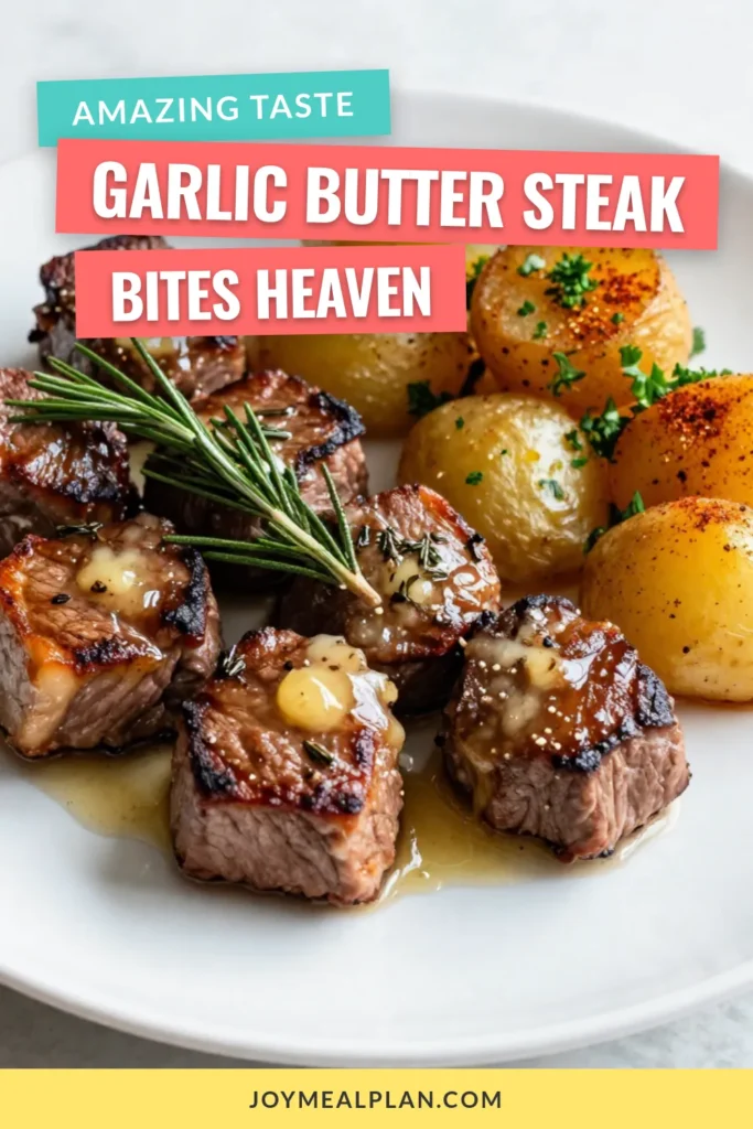 Indulge in a mouthwatering garlic steak dinner with these Garlic Butter Steak Bites and crispy herb potatoes. This easy steak recipe features tender, seasoned steak bites simmered in a rich garlic butter sauce, paired with perfectly roasted baby potatoes for a delightful crunch. Ideal for any weeknight meal, this dish is sure to impress. Save this recipe and elevate your dinner tonight! #GarlicButterSteakBites #EasySteakRecipes #RoastedBabyPotatoes #CrispyHerbPotatoes