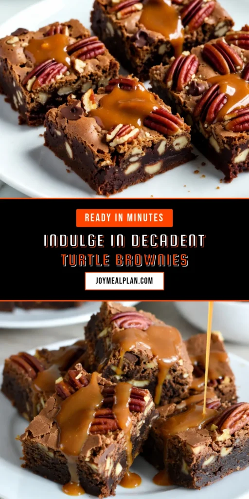 Indulge in our delicious caramel pecan turtle brownies! This easy brownie recipe layers gooey chocolate and rich caramel, resulting in decadent dessert bars that are sure to impress. Perfect for any sweet tooth craving chocolate caramel desserts, these pecan brownies are a must-try. Bake up a batch today and treat yourself! Save this recipe for later! #CaramelPecanTurtleBrownies #EasyBrownieRecipe #ChocolateCaramelDesserts #PecanBrownies