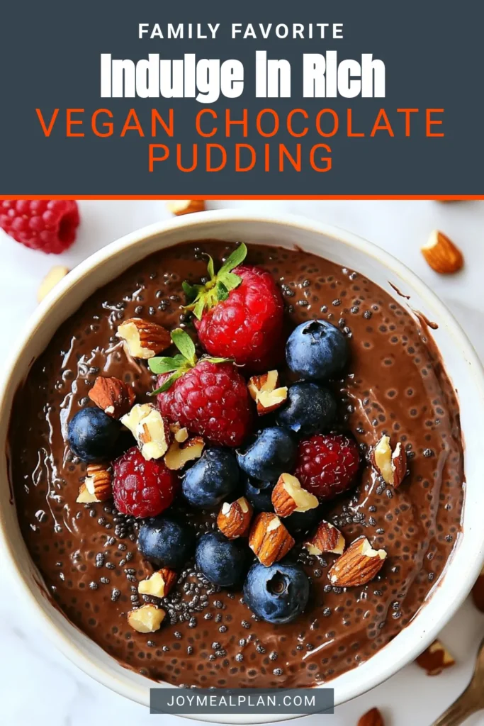 Indulge in this delicious vegan chocolate chia pudding, a healthy chia seed dessert that satisfies your sweet tooth! Perfect as an easy vegan recipe, this plant-based chocolate pudding combines creamy almond milk and cocoa for a rich treat. Top with fresh berries for a delightful chocolate dessert with berries. Ready in just 10 minutes (plus chilling time), it’s the ultimate guilt-free dessert! Try it today! #VeganDessert #HealthyEating #ChiaPudding #PlantBasedCooking