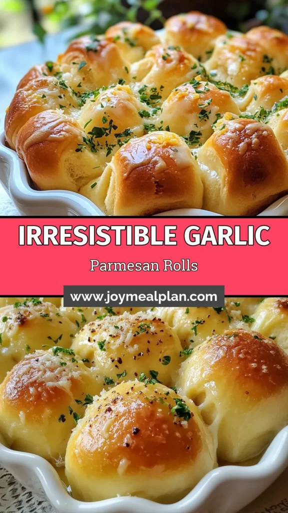 Indulge in these irresistible Garlic Parmesan Rolls that elevate any meal! This easy homemade pull-apart bread recipe combines warm, fluffy rolls with the rich flavors of cheesy garlic bread. Perfect for dinner gatherings or family nights, these delicious dinner rolls are a crowd-pleaser! Get ready to create a comforting dish that's simple and satisfying. Try it today and save for later! #GarlicParmesanRolls #PullApartBreadRecipe #CheesyGarlicBread #EasyHomemadeRolls