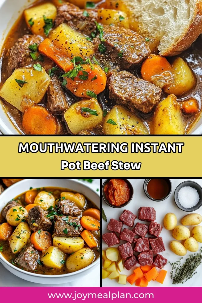 Discover the ultimate comfort food with this easy Instant Pot beef stew recipe! In just an hour, you can create a hearty beef stew that's perfect for any occasion. This quick beef stew recipe combines tender beef, flavorful veggies, and aromatic herbs, making it a must-try for your pressure cooker. Save this delicious pressure cooker beef stew for your next family meal! #InstantPotBeefStew #BeefStewRecipe #EasyBeefStew #QuickDinnerIdeas