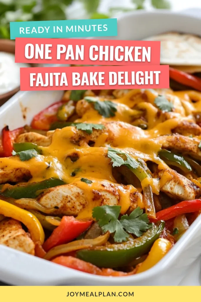 Discover the delight of this Easy Chicken Fajita Bake, perfect for a quick and tasty family dinner. This savory chicken fajita bake features tender chicken breasts layered with colorful bell peppers and onions, seasoned to perfection. With this one-pan chicken recipe, you’ll serve up delicious baked chicken fajitas in just 55 minutes. Don’t miss out! Save this Chicken Fajita Recipe for your next easy chicken dinner. #ChickenFajitas #OnePanRecipe #EasyDinner #FajitaBake